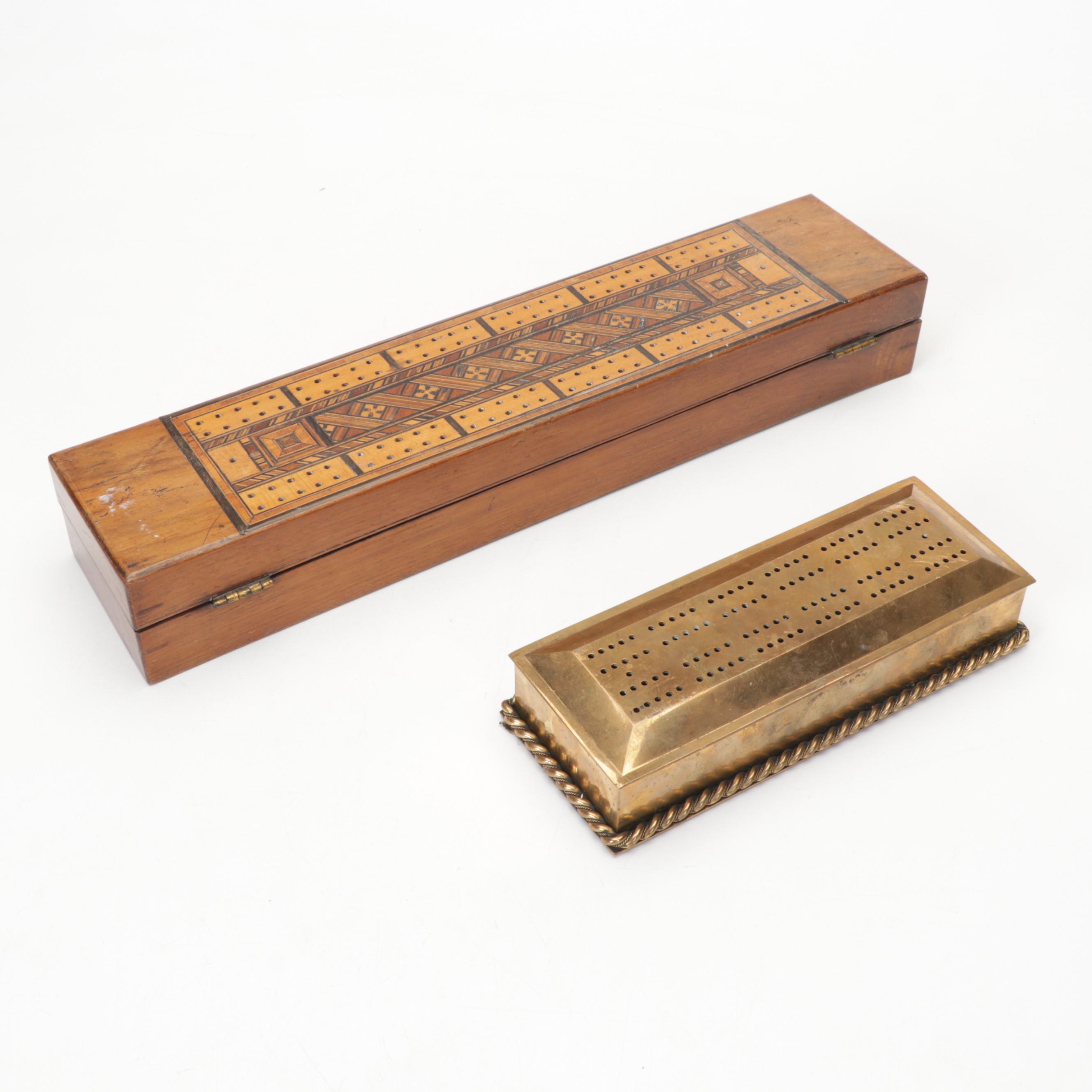 Wood With Inlay, Brass and Metal Cribbage Boards