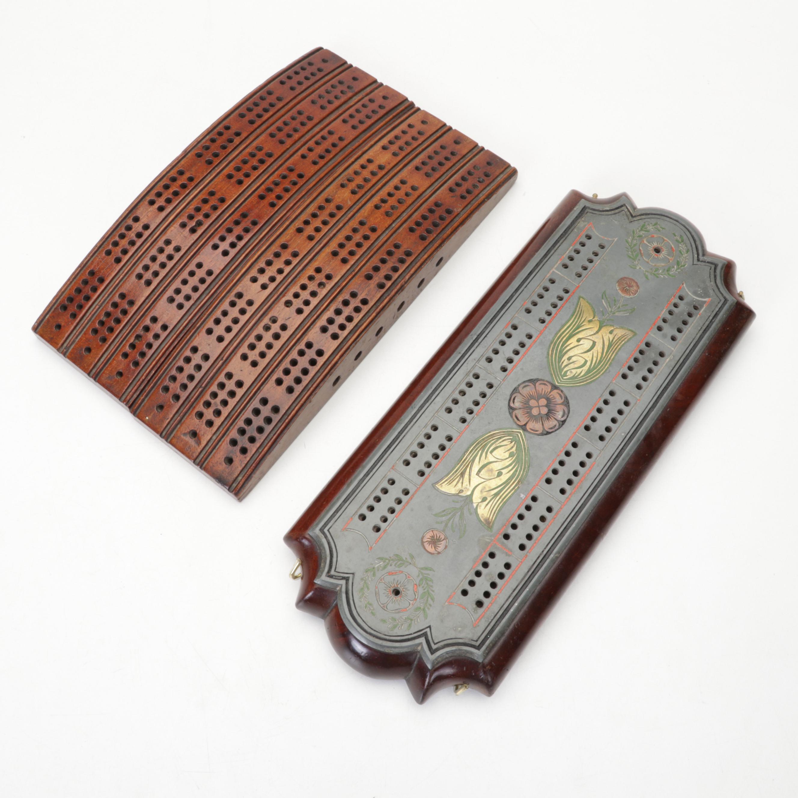 Wood With Inlay, Brass and Metal Cribbage Boards