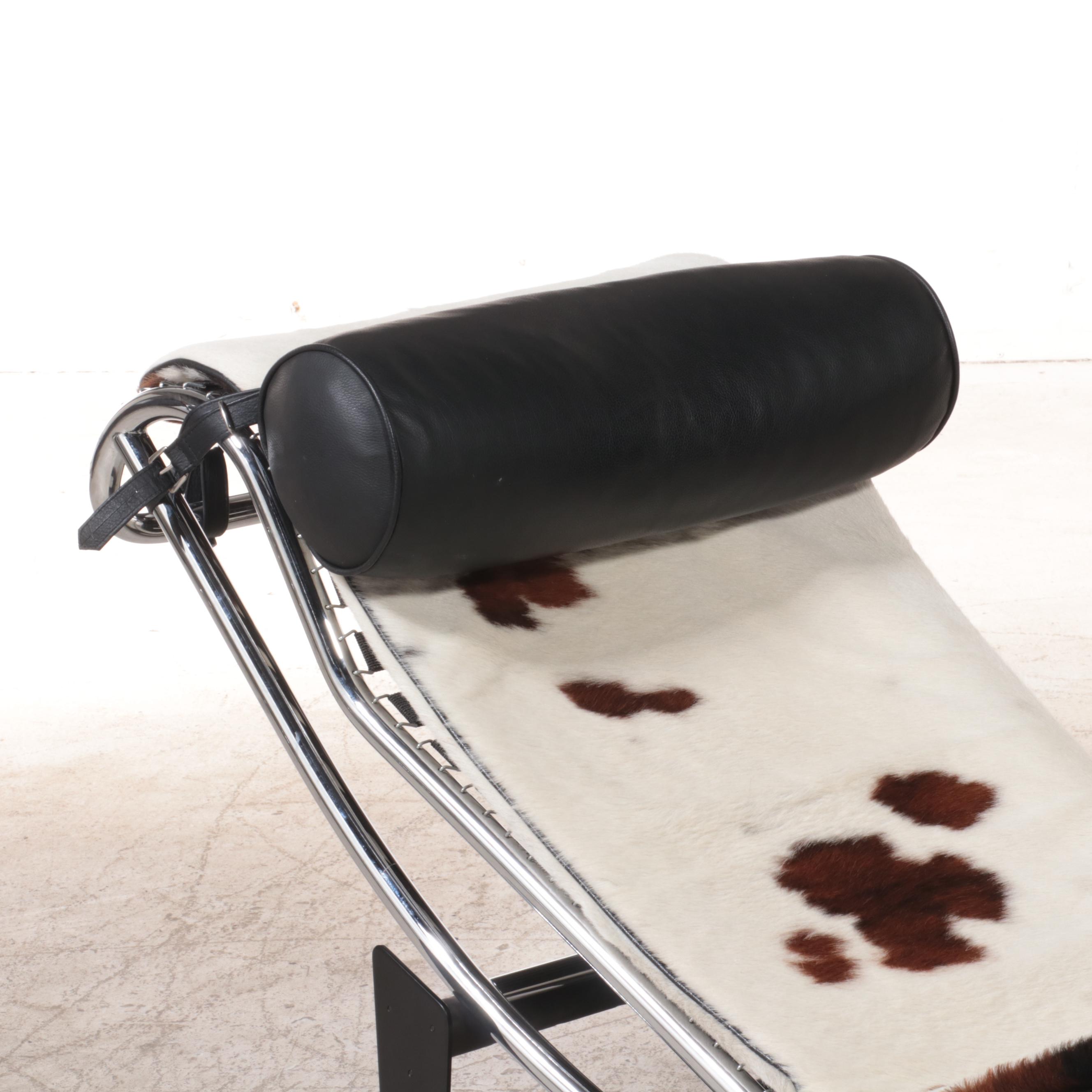 Cowhide Covered Lounge Chair After Le Corbusier's LC4 with Cowhide Rug