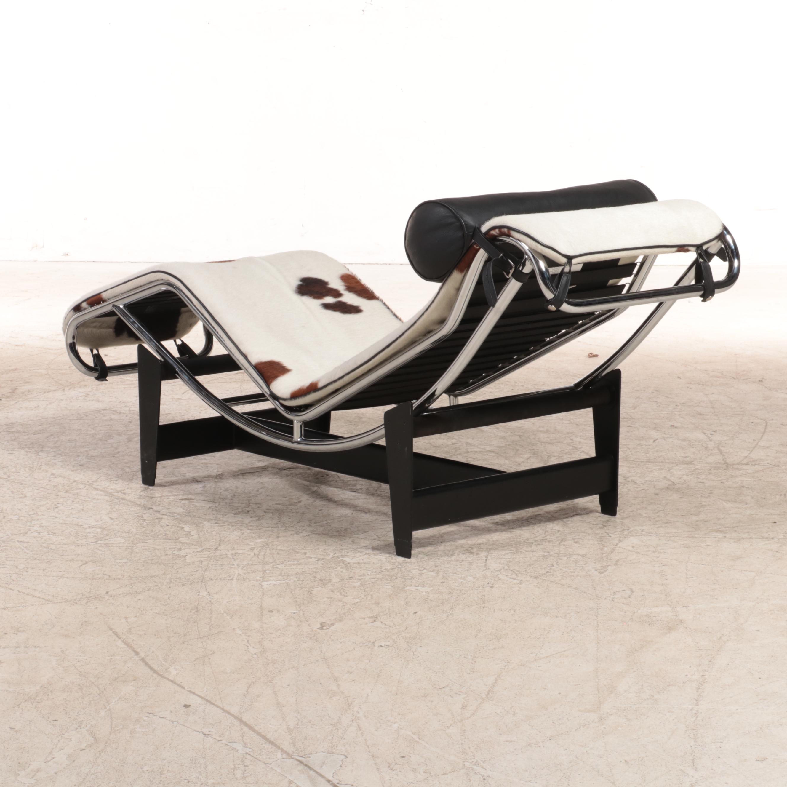 Cowhide Covered Lounge Chair After Le Corbusier's LC4 with Cowhide Rug