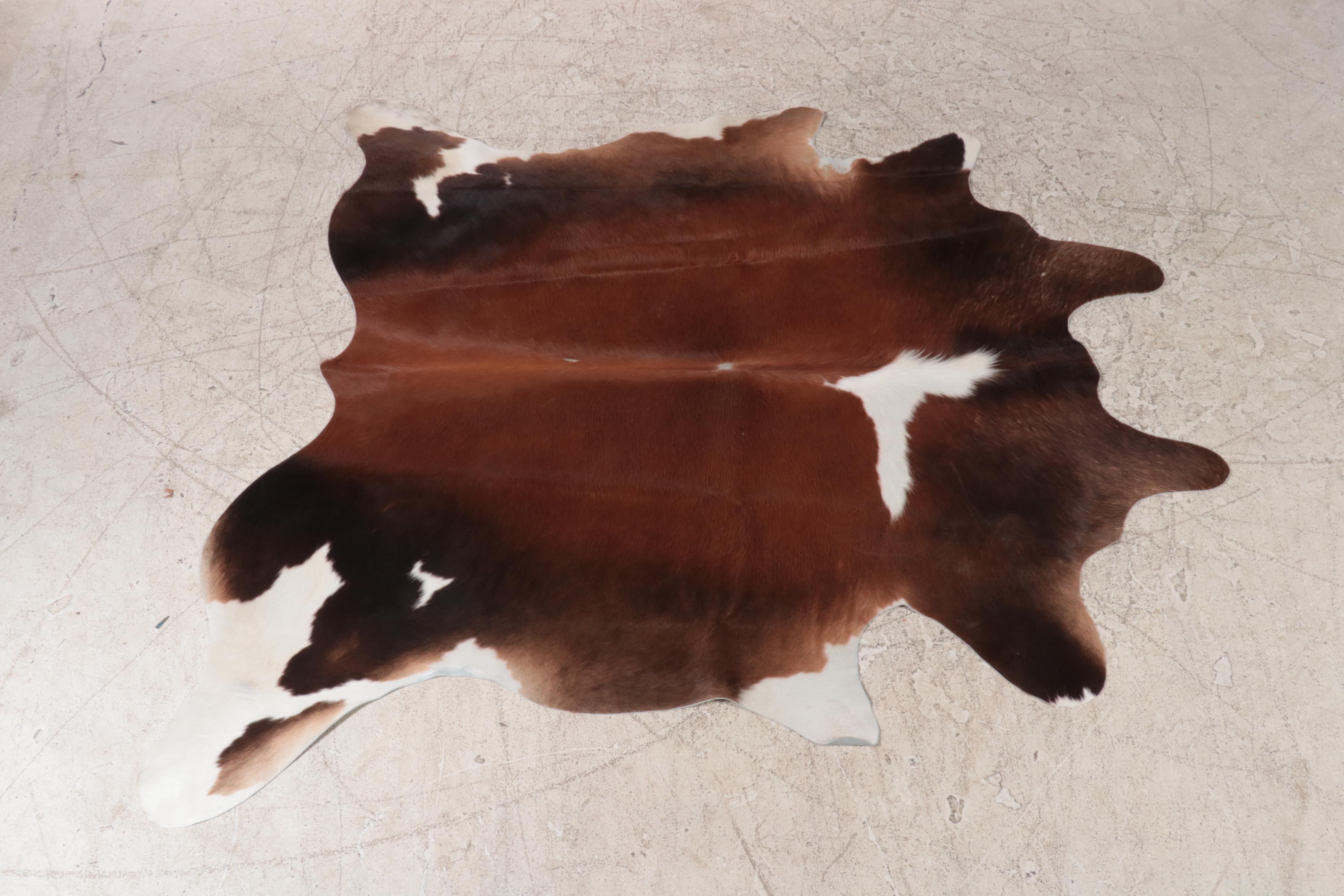 Cowhide Covered Lounge Chair After Le Corbusier's LC4 with Cowhide Rug