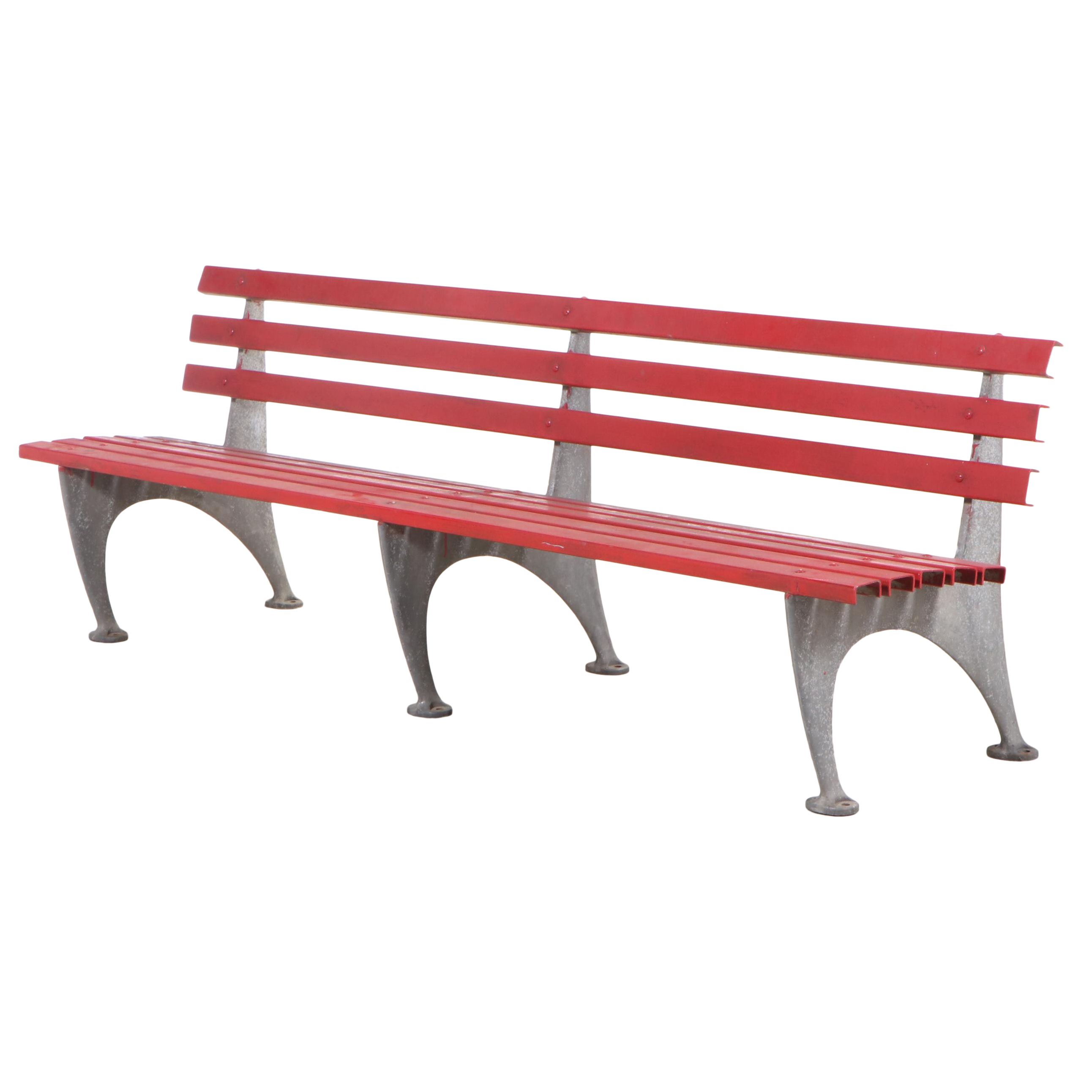 Painted Fiberglass Plank and Cast Aluminum Outdoor Bench