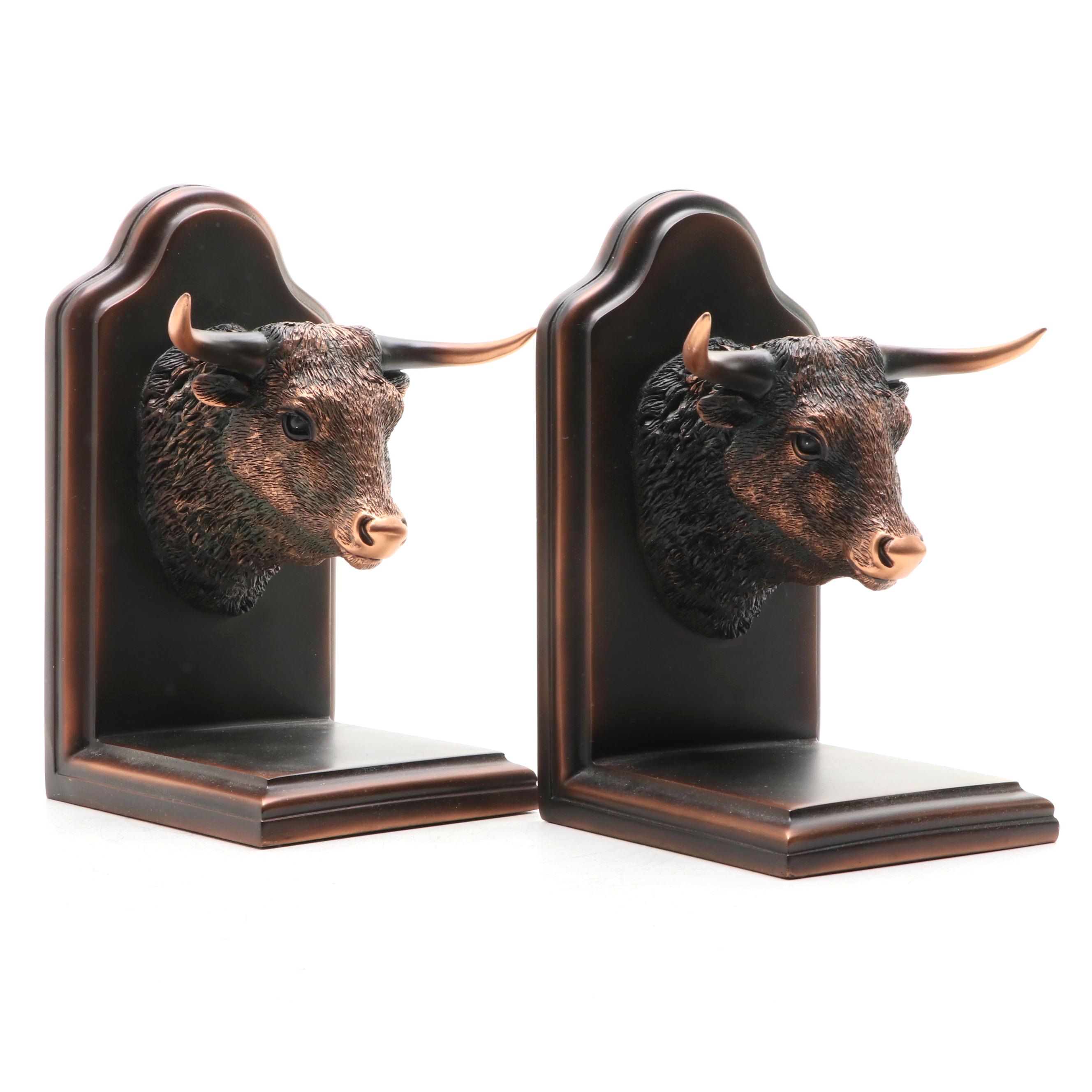 Bronzed Metal Bull Head Bookends