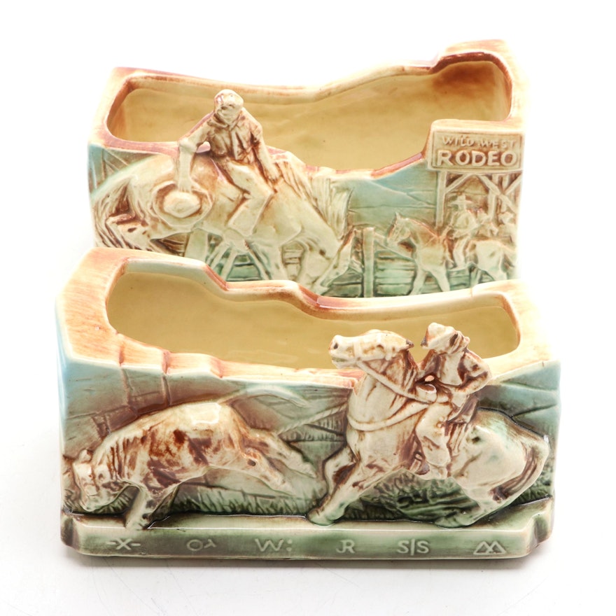 McCoy Pottery Cowboy Rodeo Western Themed Planters, Mid-20th Century
