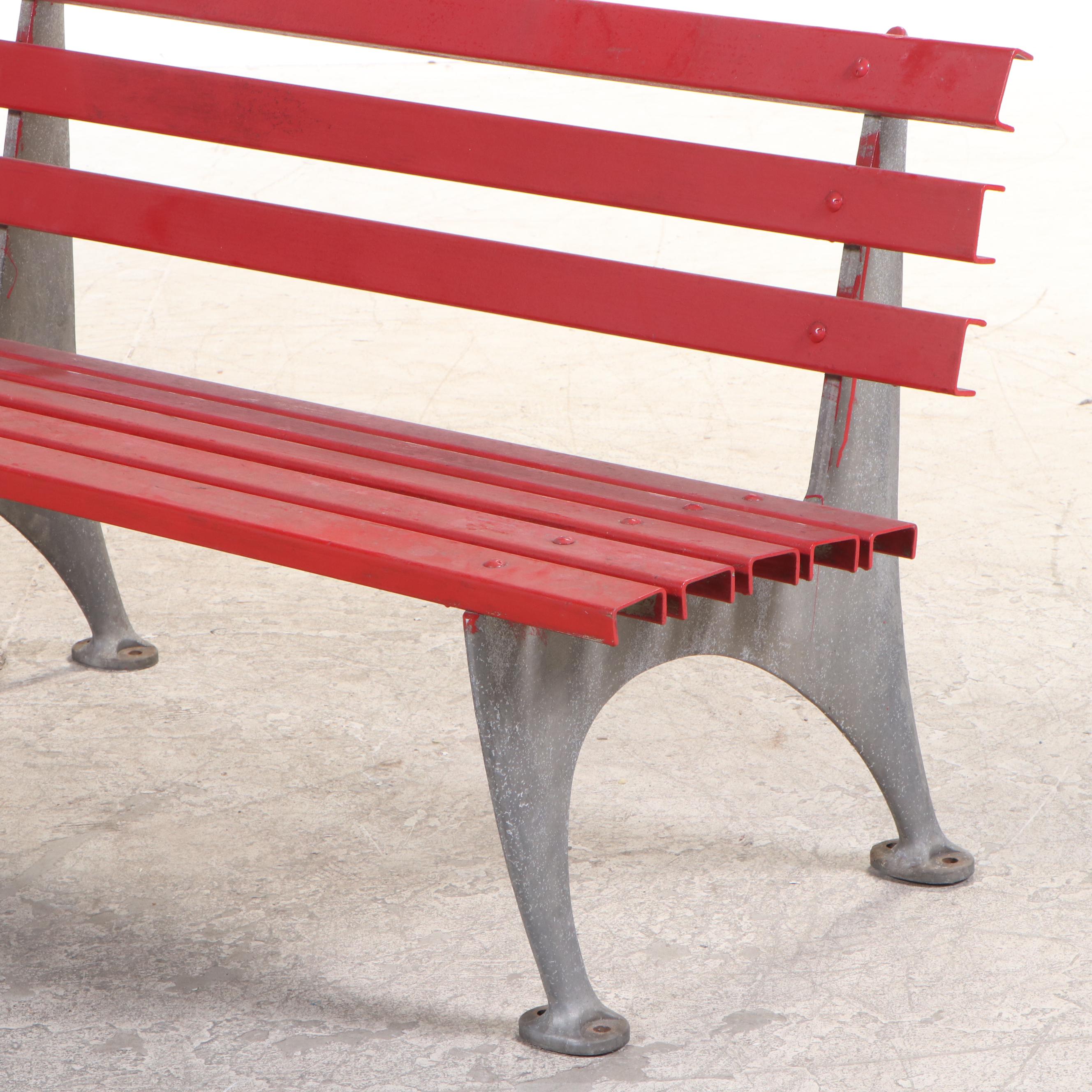 Painted Fiberglass Plank and Cast Aluminum Outdoor Bench