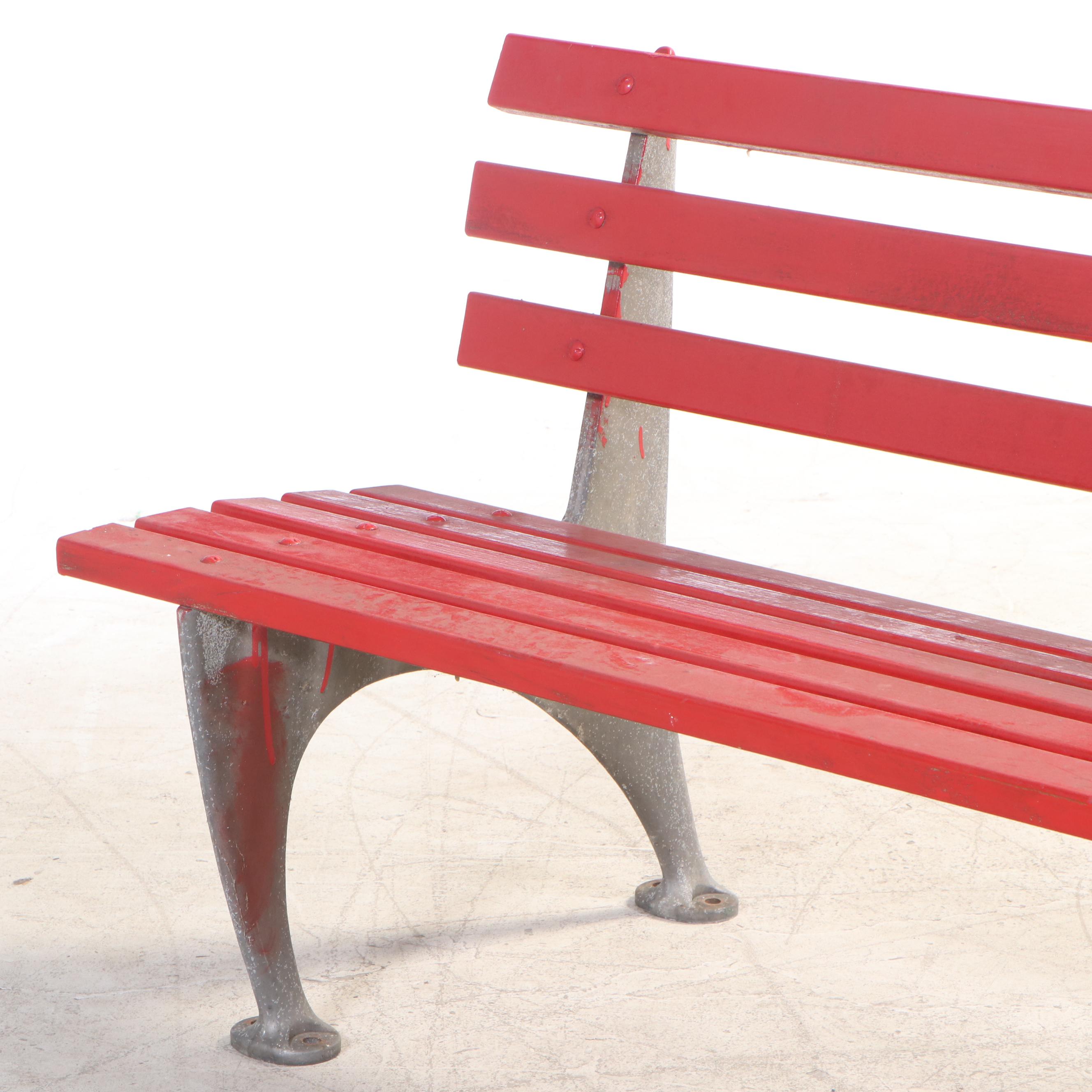 Painted Fiberglass Plank and Cast Aluminum Outdoor Bench