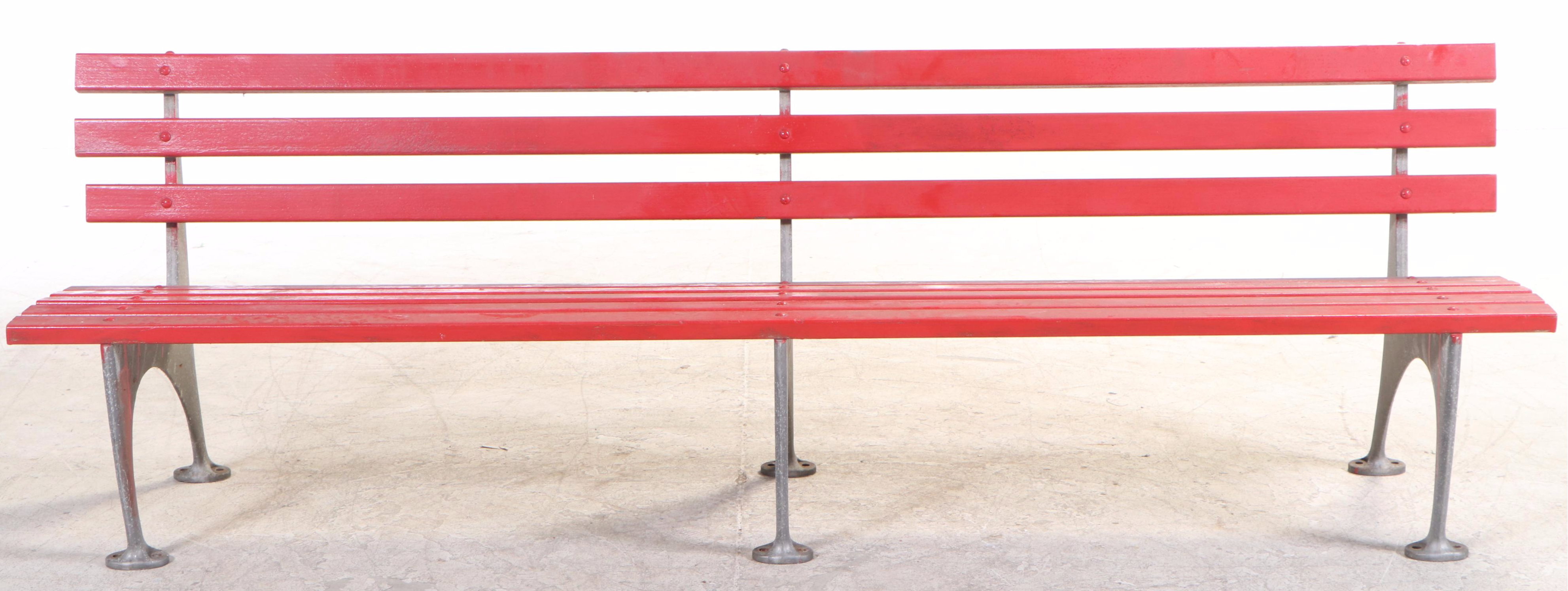Painted Fiberglass Plank and Cast Aluminum Outdoor Bench