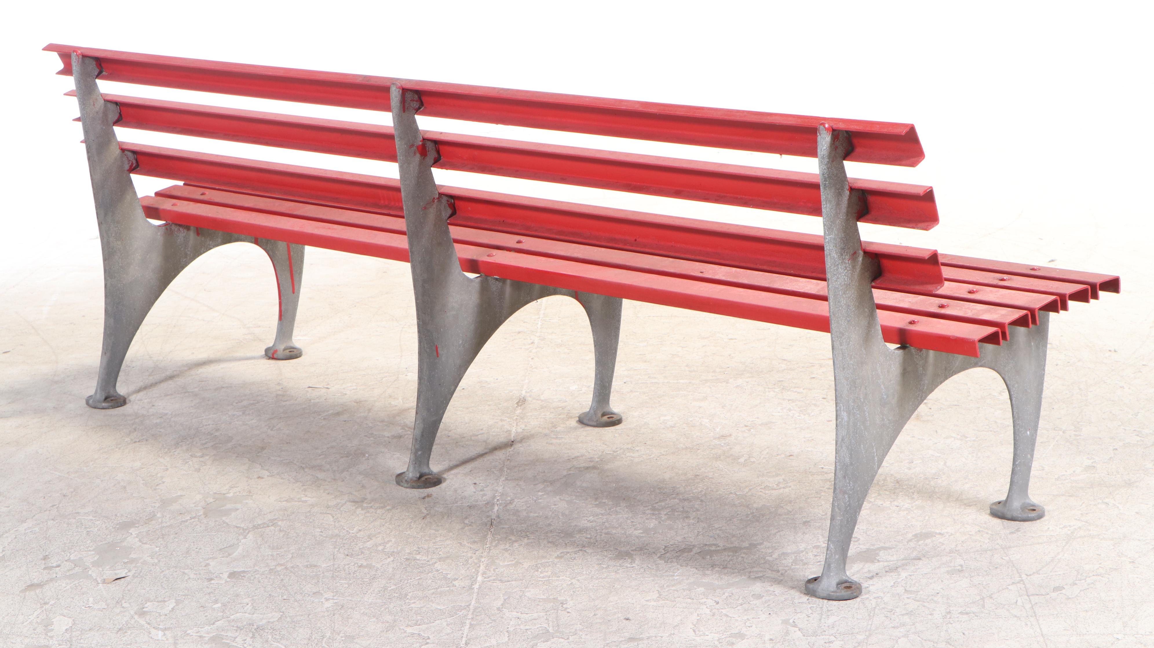 Painted Fiberglass Plank and Cast Aluminum Outdoor Bench