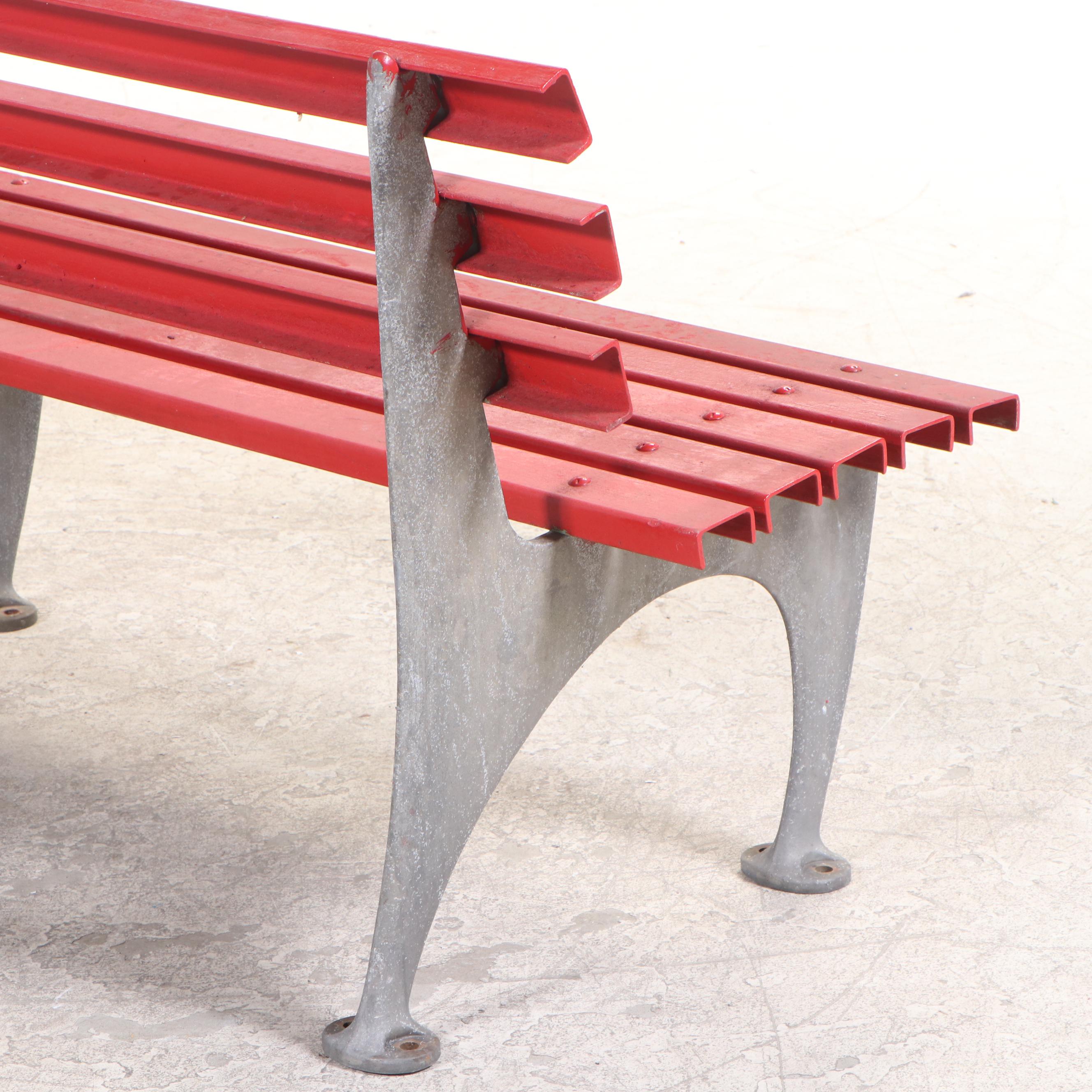 Painted Fiberglass Plank and Cast Aluminum Outdoor Bench