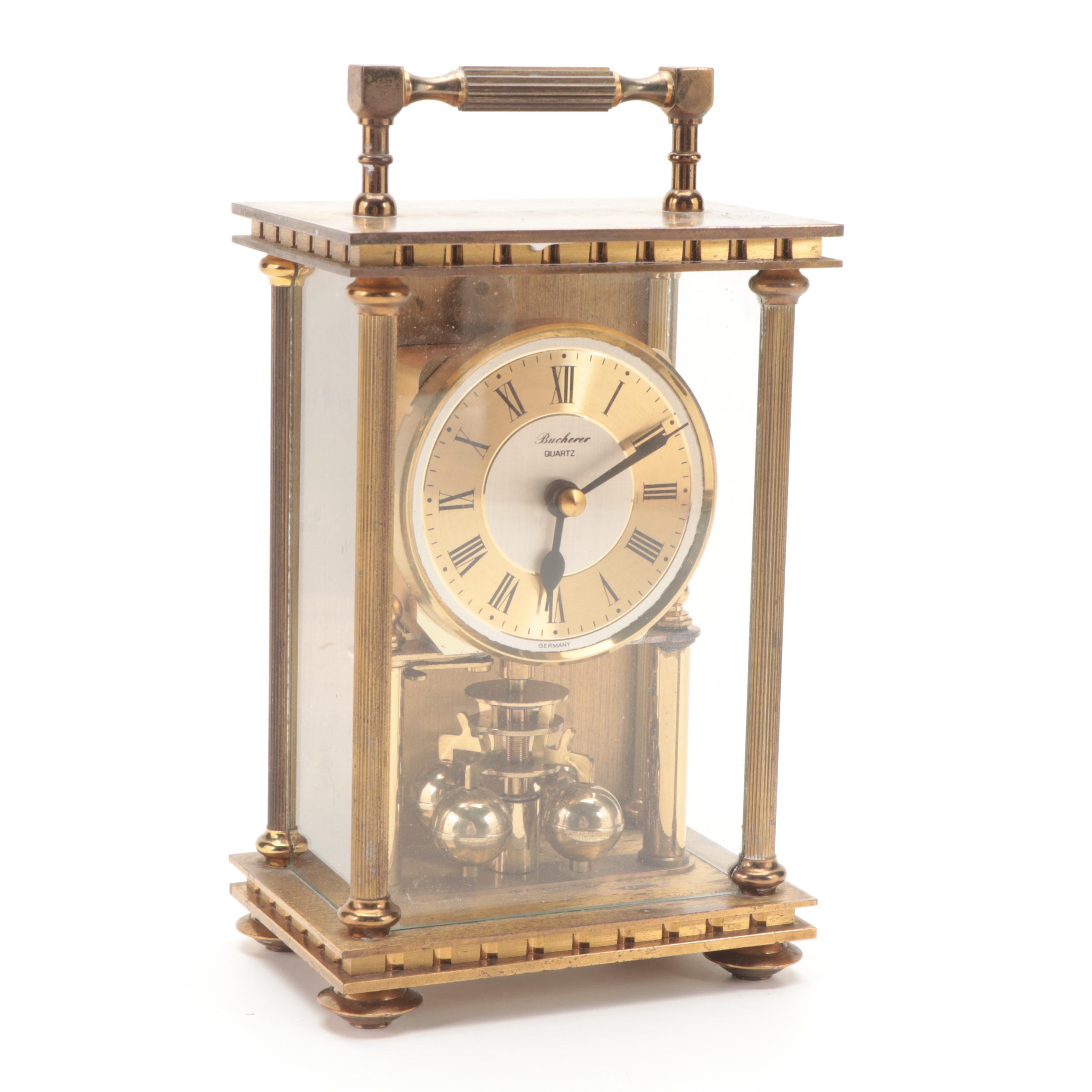 Bucherer Carriage Clock with Pyrography Box and Other Desk Accessories