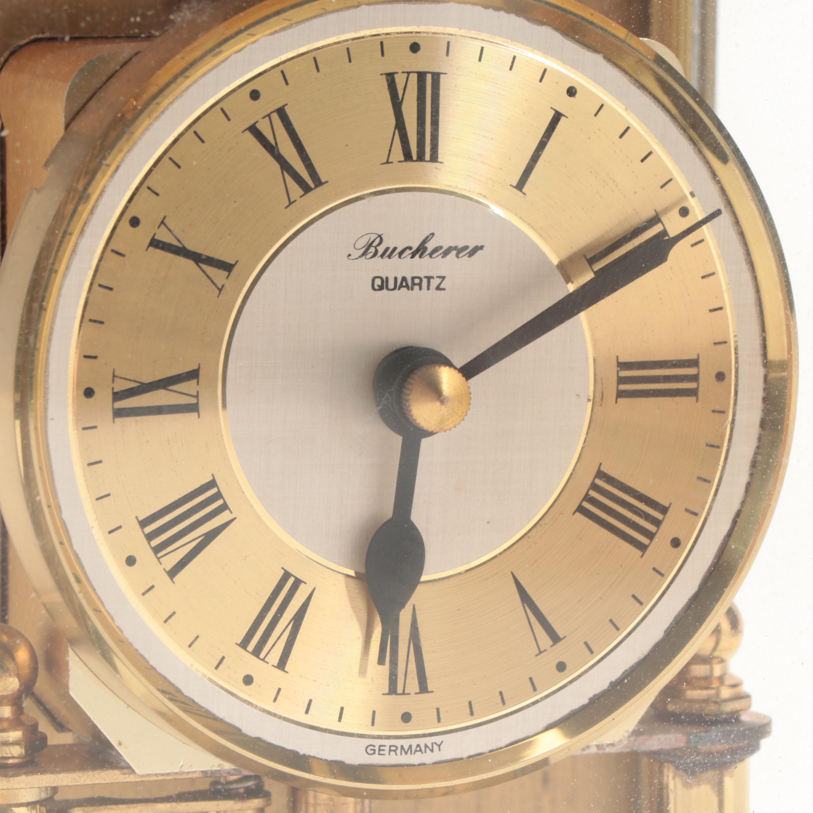 Bucherer Carriage Clock with Pyrography Box and Other Desk Accessories