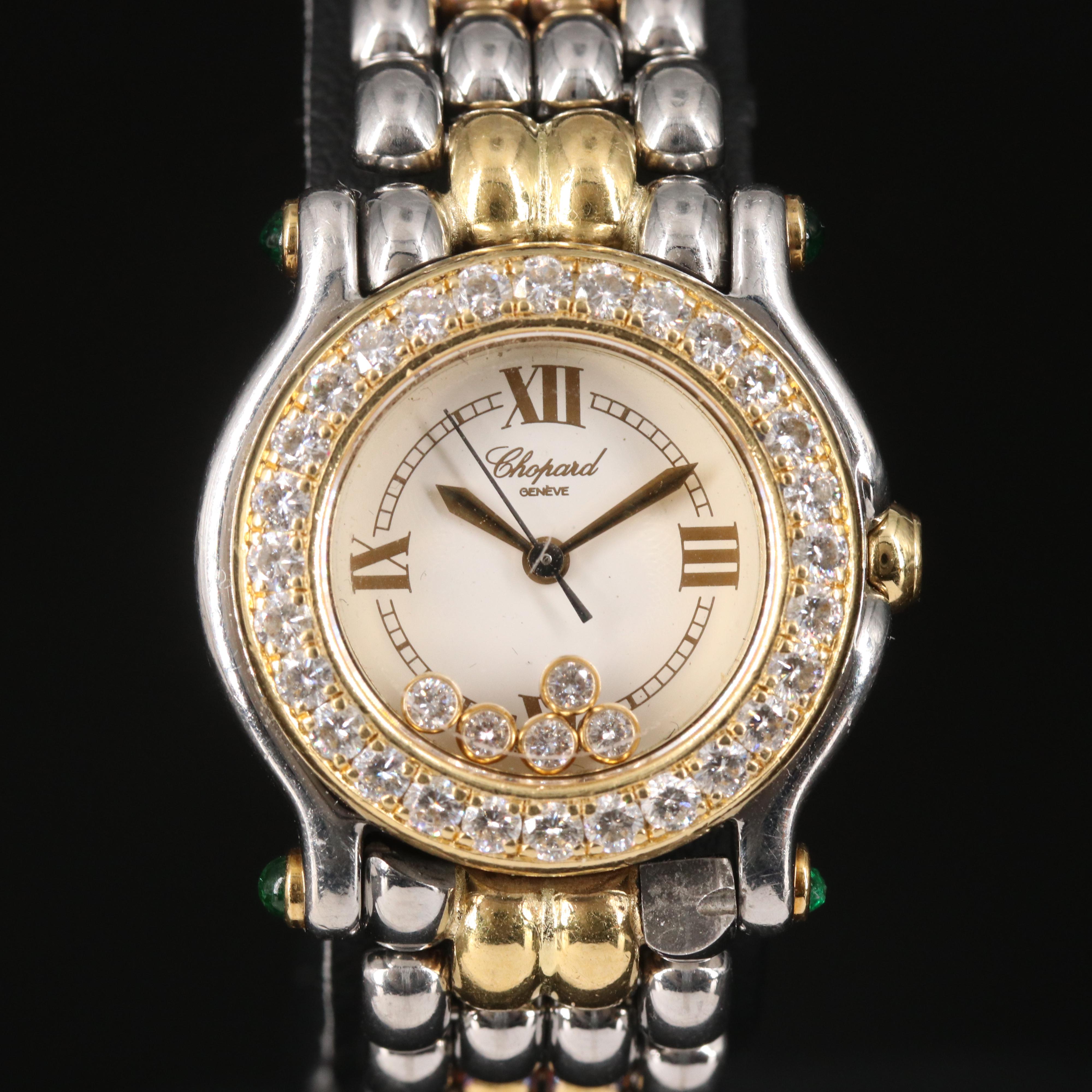 Chopard "Happy Sport" Floating Diamonds and Diamond Bezel Watch