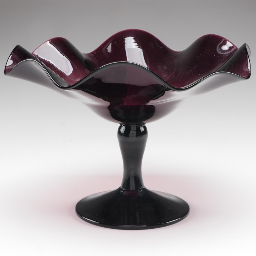 Fluted Amethyst Art Glass Compote, 20th Century