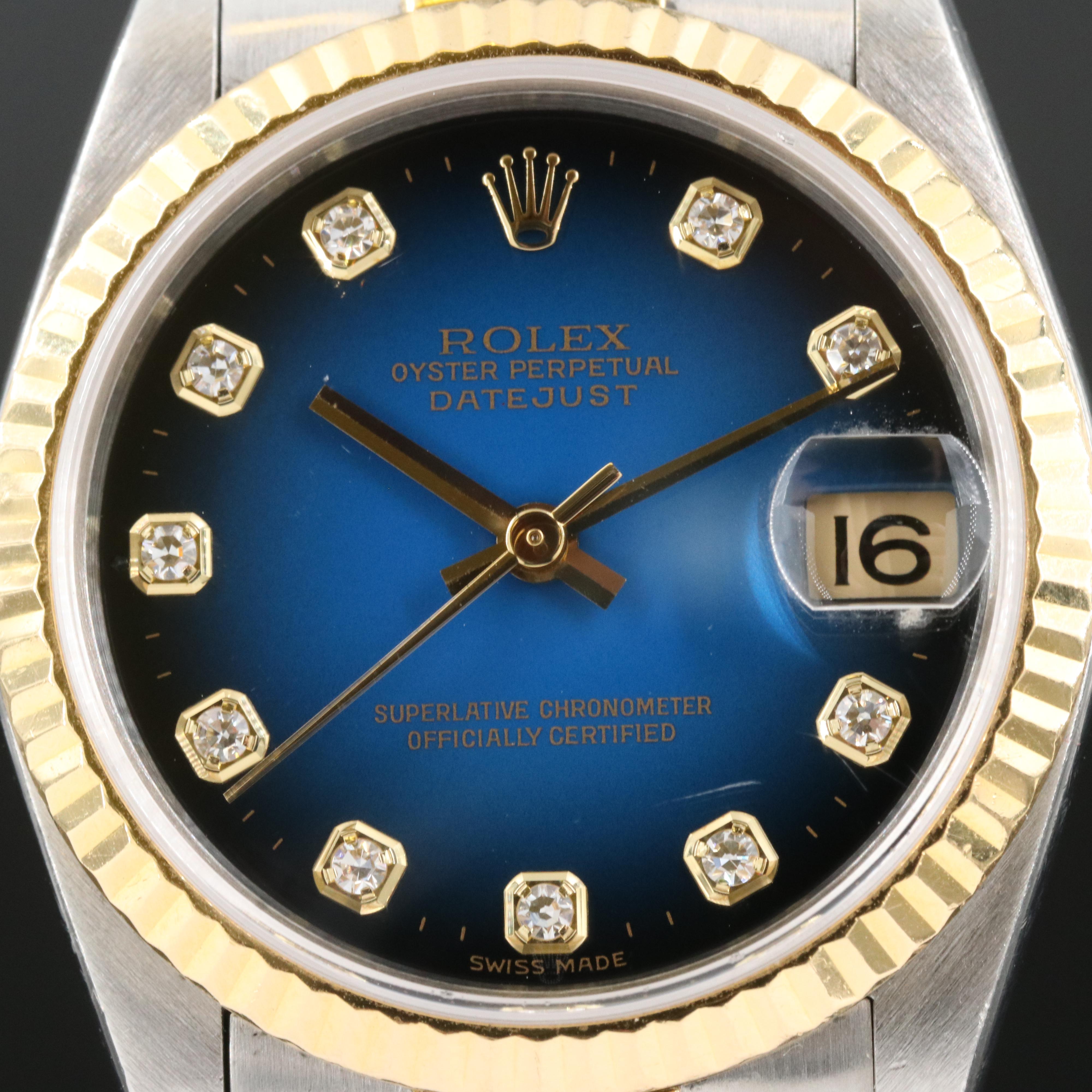 2001 Rolex Datejust Factory Diamond Blue Dial Watch
