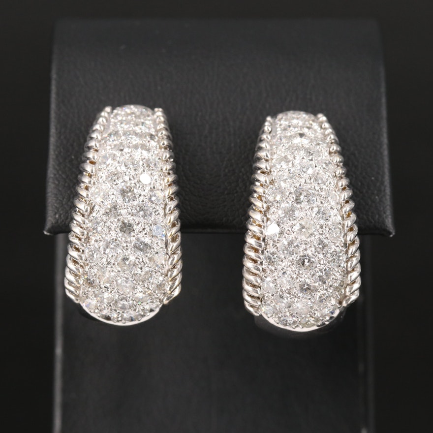 14K 3.57 CTW Pavé Diamond Tapered J Hoop Earrings