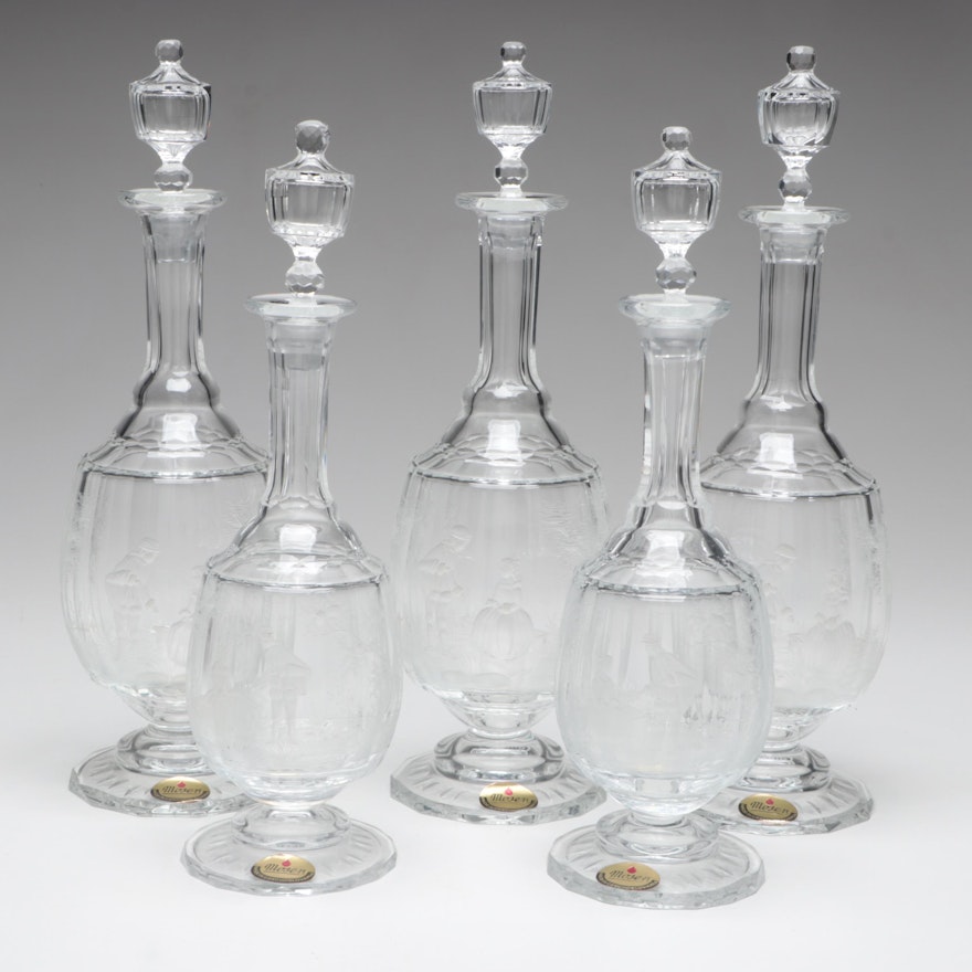 Moser "Maria Theresa" Cut and Engraved Czech Crystal Decanters, Late 20th C.