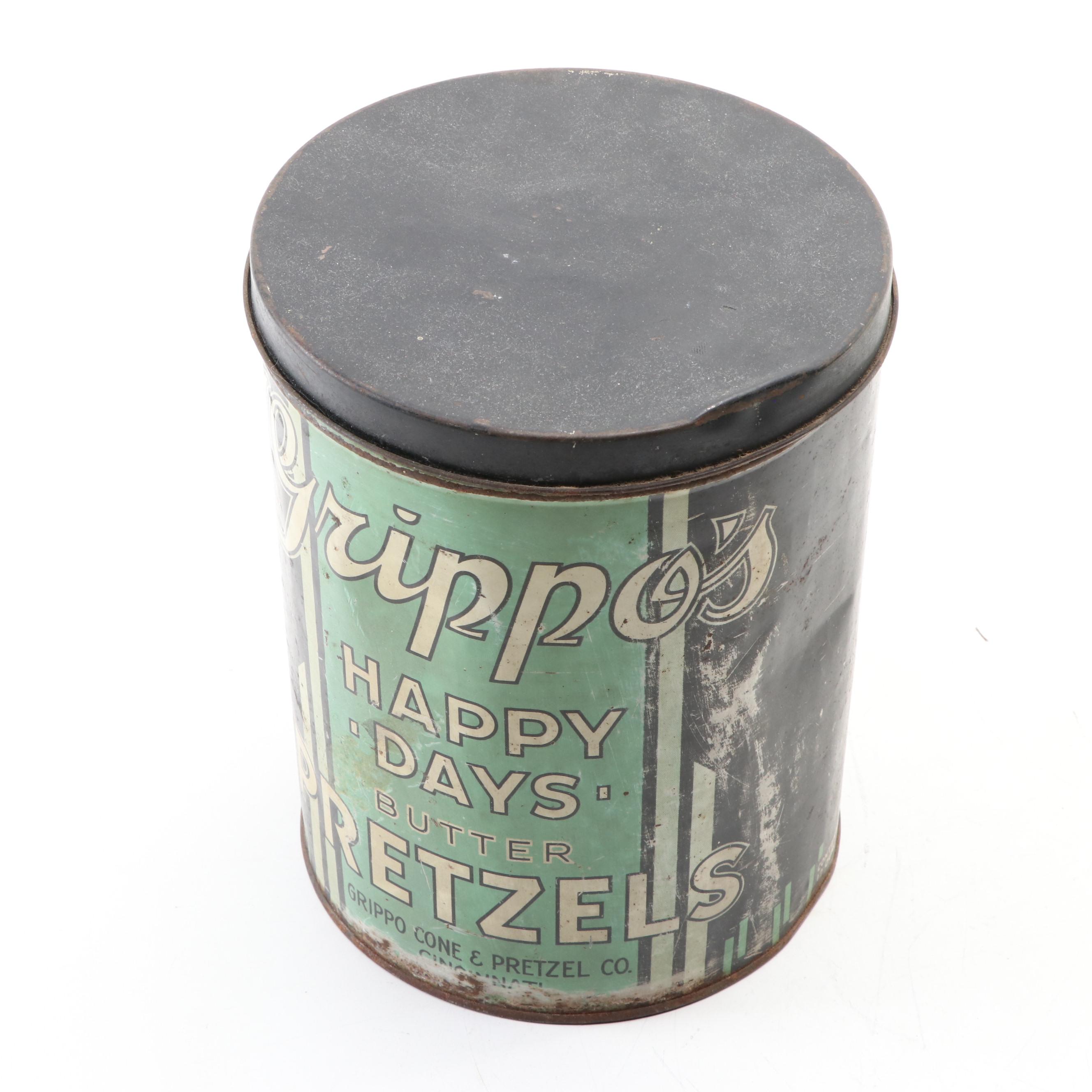 Grippo's Happy Days Butter Pretzels Tin, Mid-20th Century