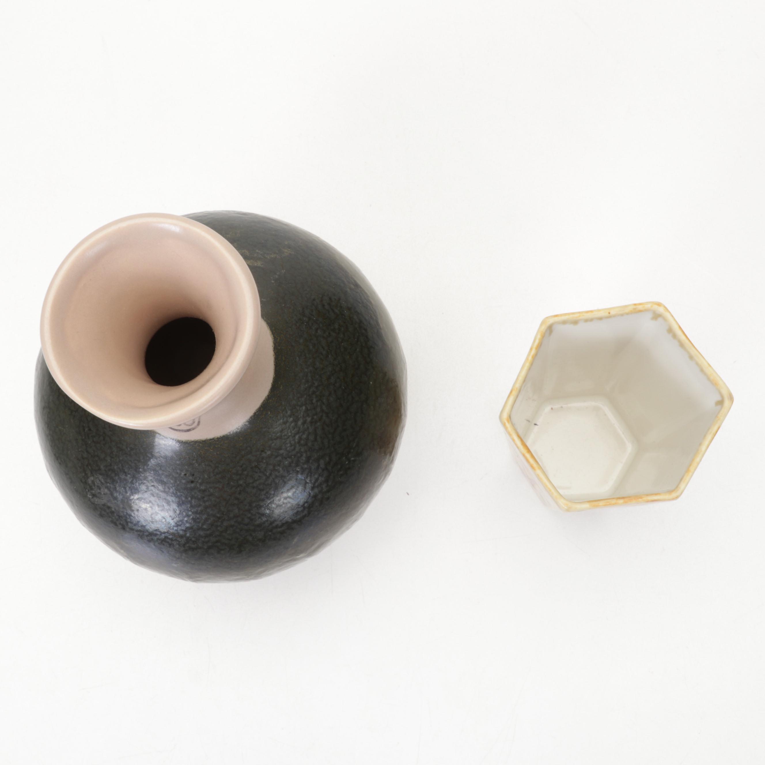 Pine Mills Pottery Teapot With Signed Art Pottery Vases