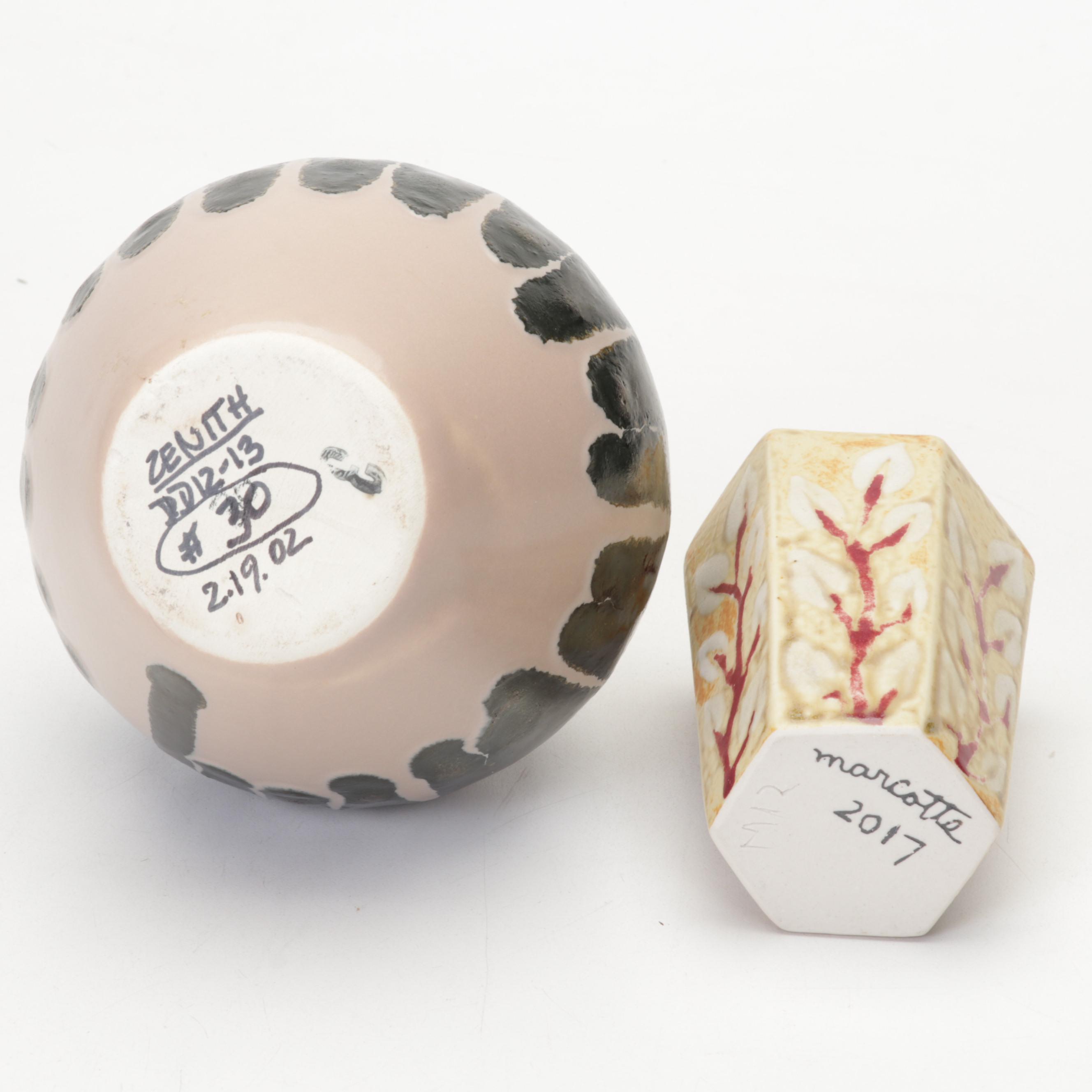 Pine Mills Pottery Teapot With Signed Art Pottery Vases