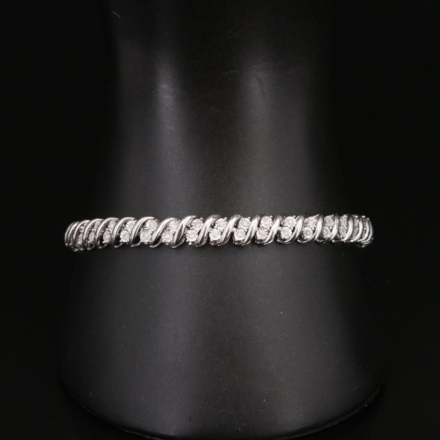 Sterling 1.02 CTW Diamond S Link Line Bracelet