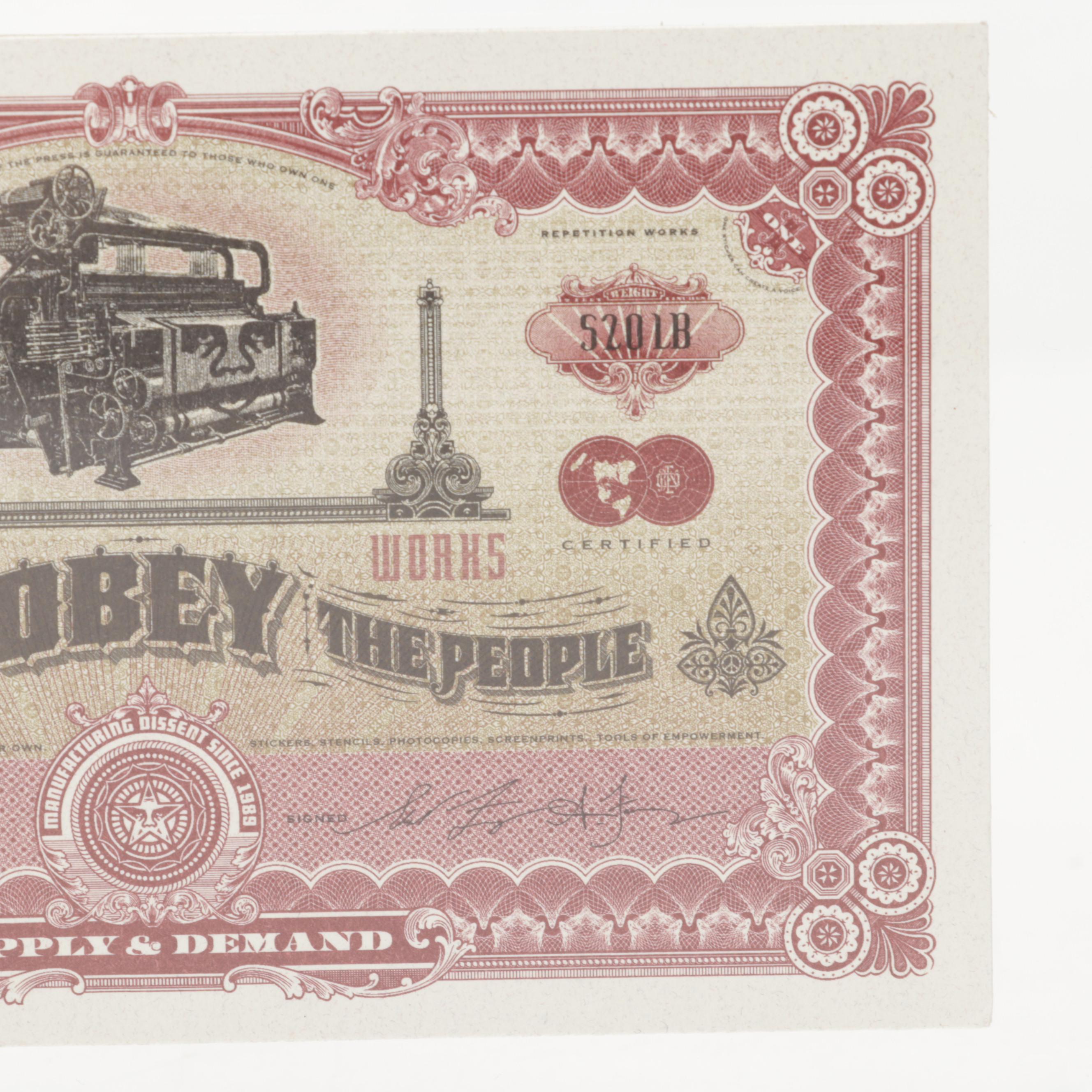 Shepard Fairey Offset Prints Under Lucite "2 Sides of Capitalism"
