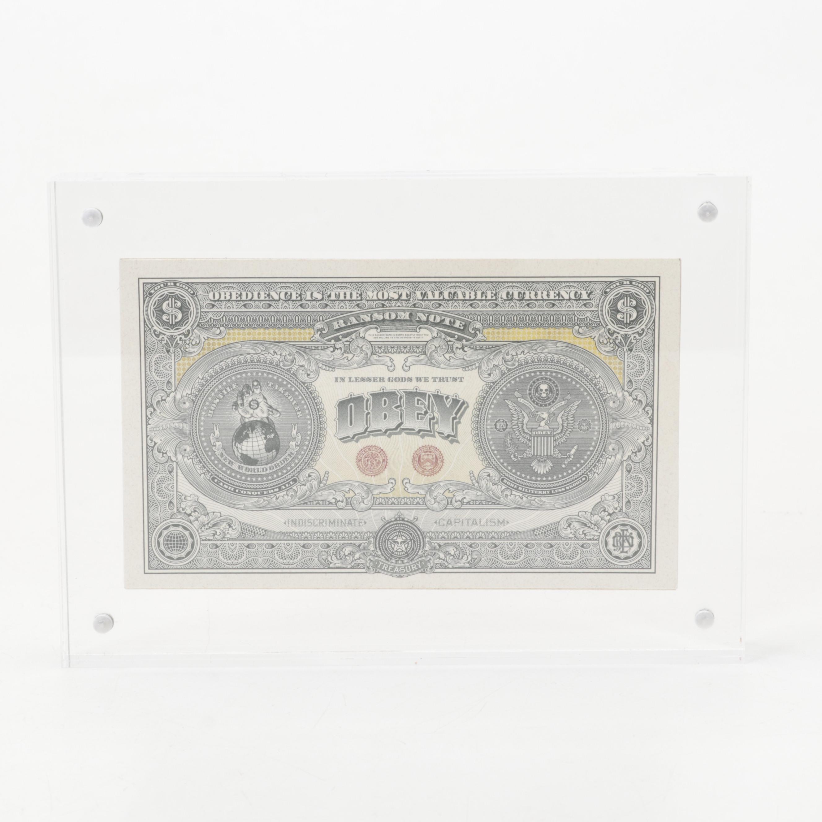 Shepard Fairey Offset Prints Under Lucite "2 Sides of Capitalism"