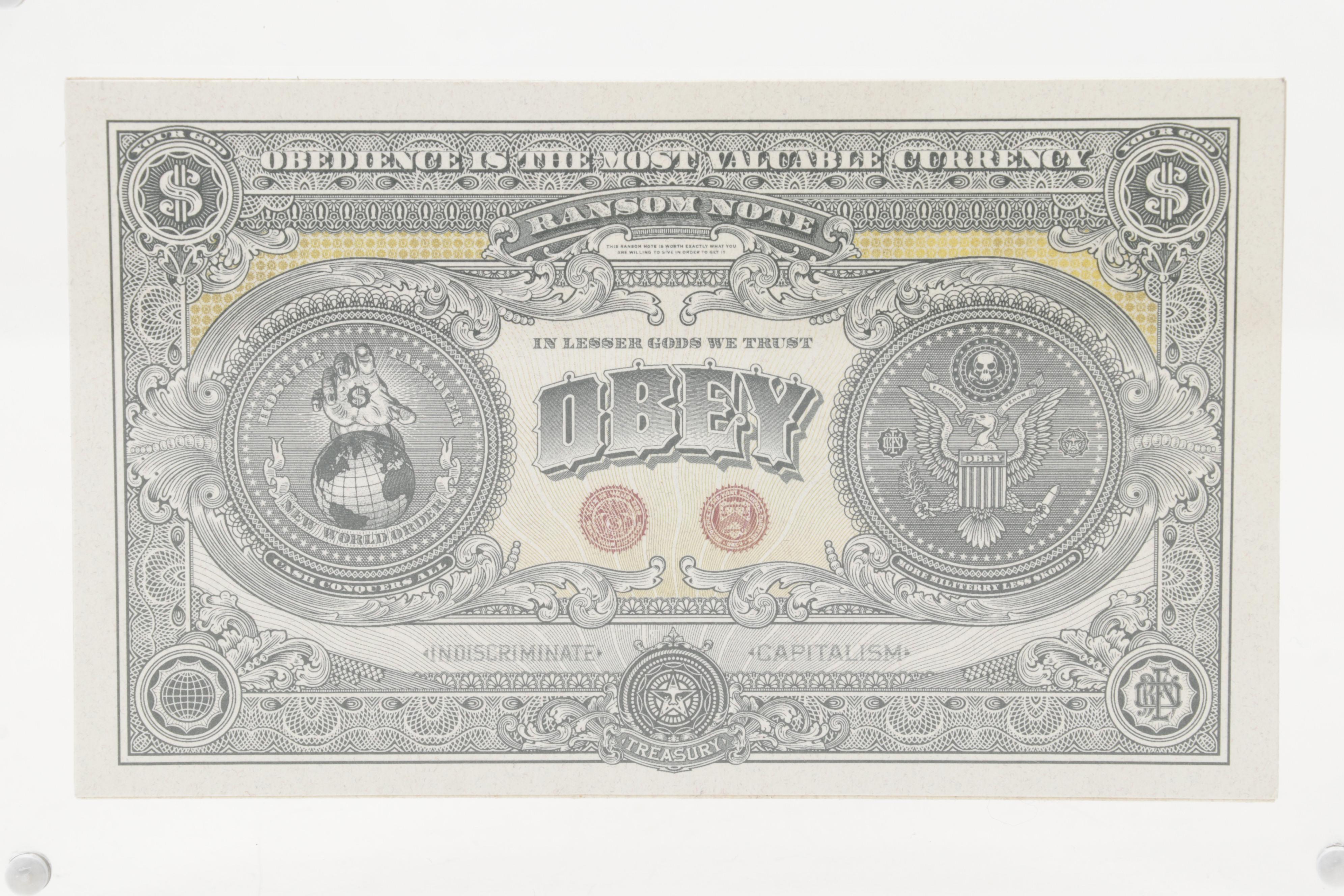 Shepard Fairey Offset Prints Under Lucite "2 Sides of Capitalism"