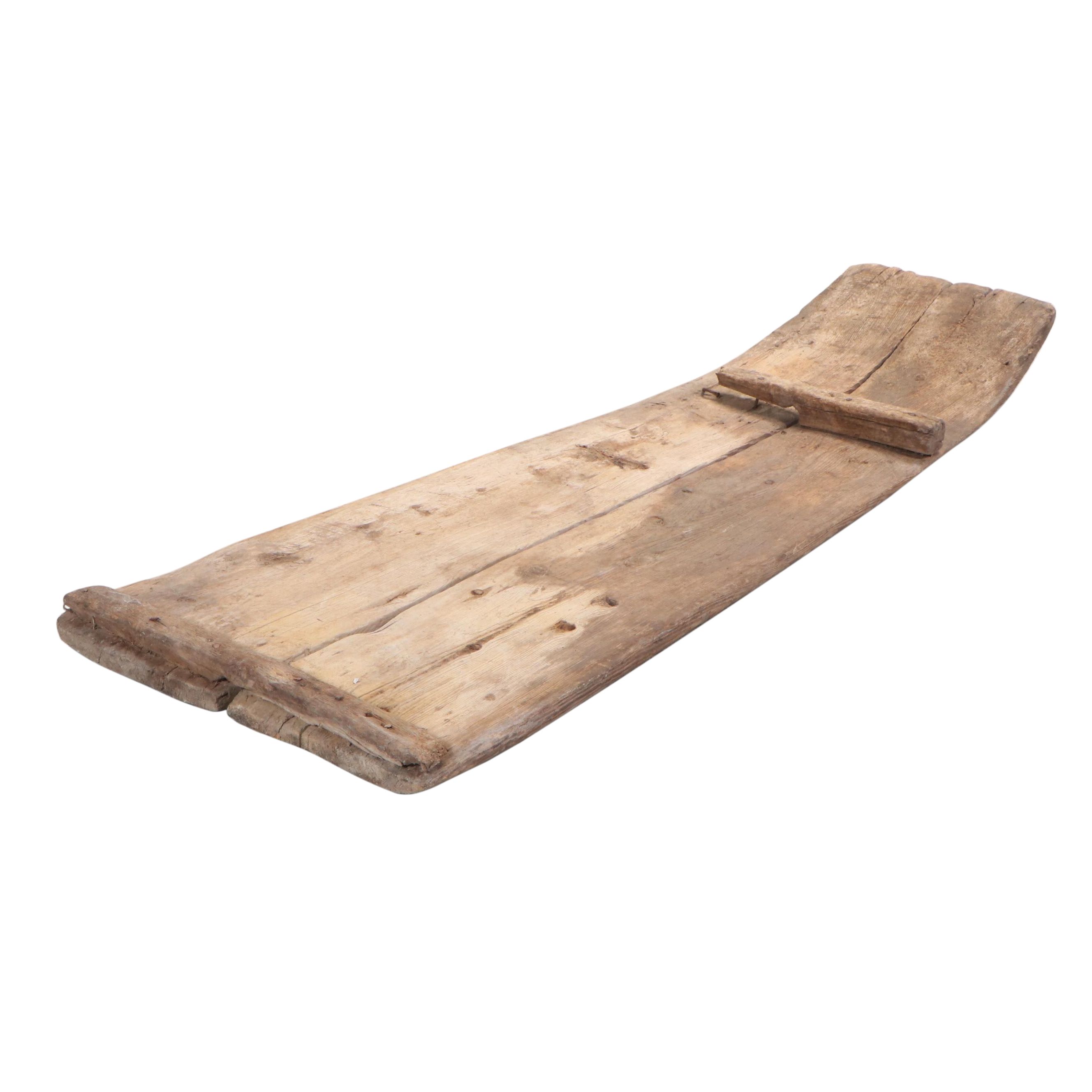 Primitive Oak and Stone Tribulum Threshing Board, Antique