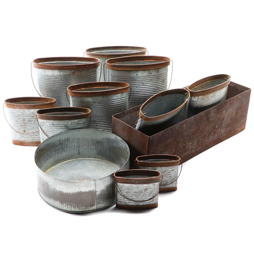 Galvanized Tin Decorative Planter and Serveware Collection