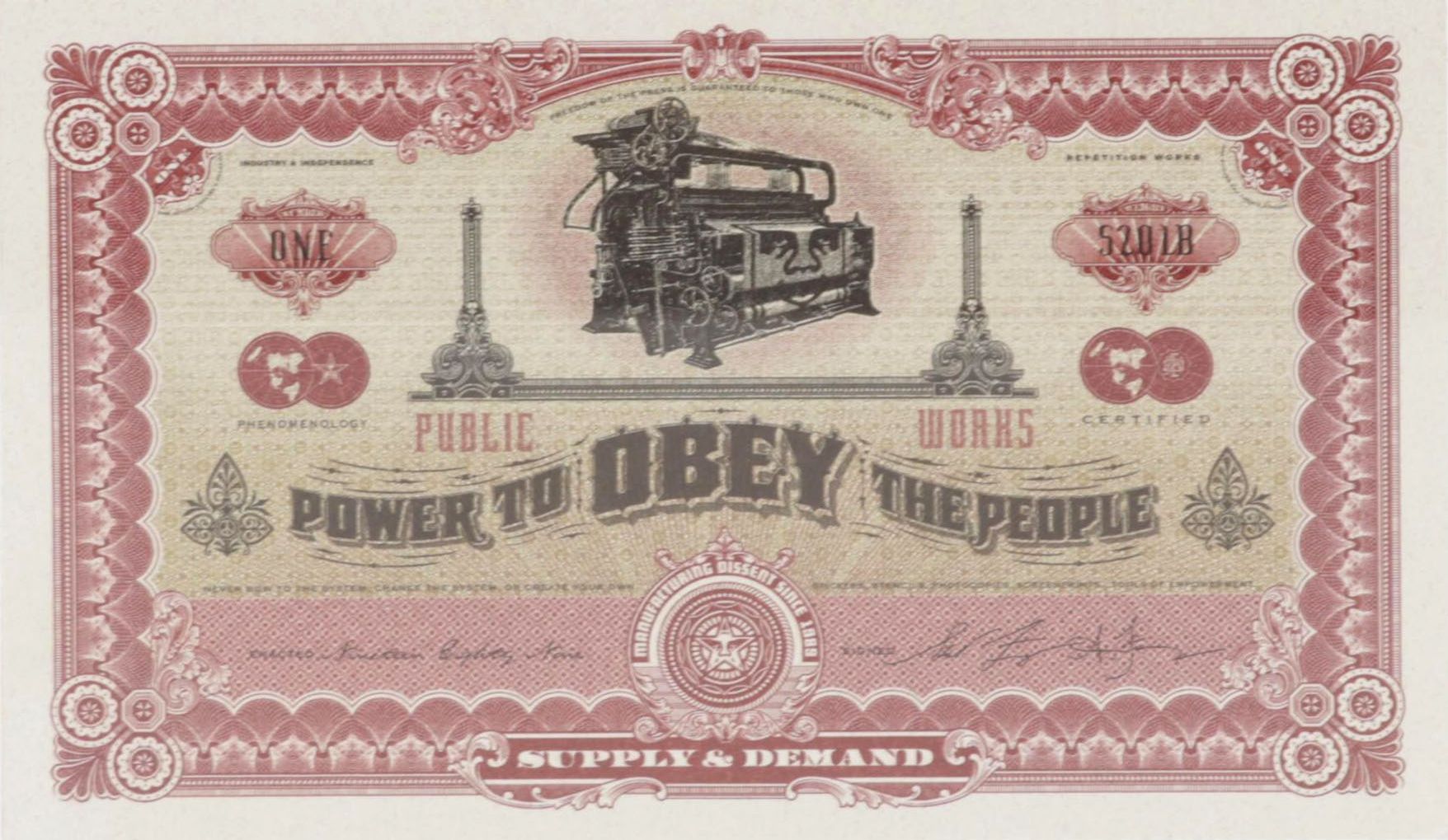 Shepard Fairey Offset Prints Under Lucite "2 Sides of Capitalism"