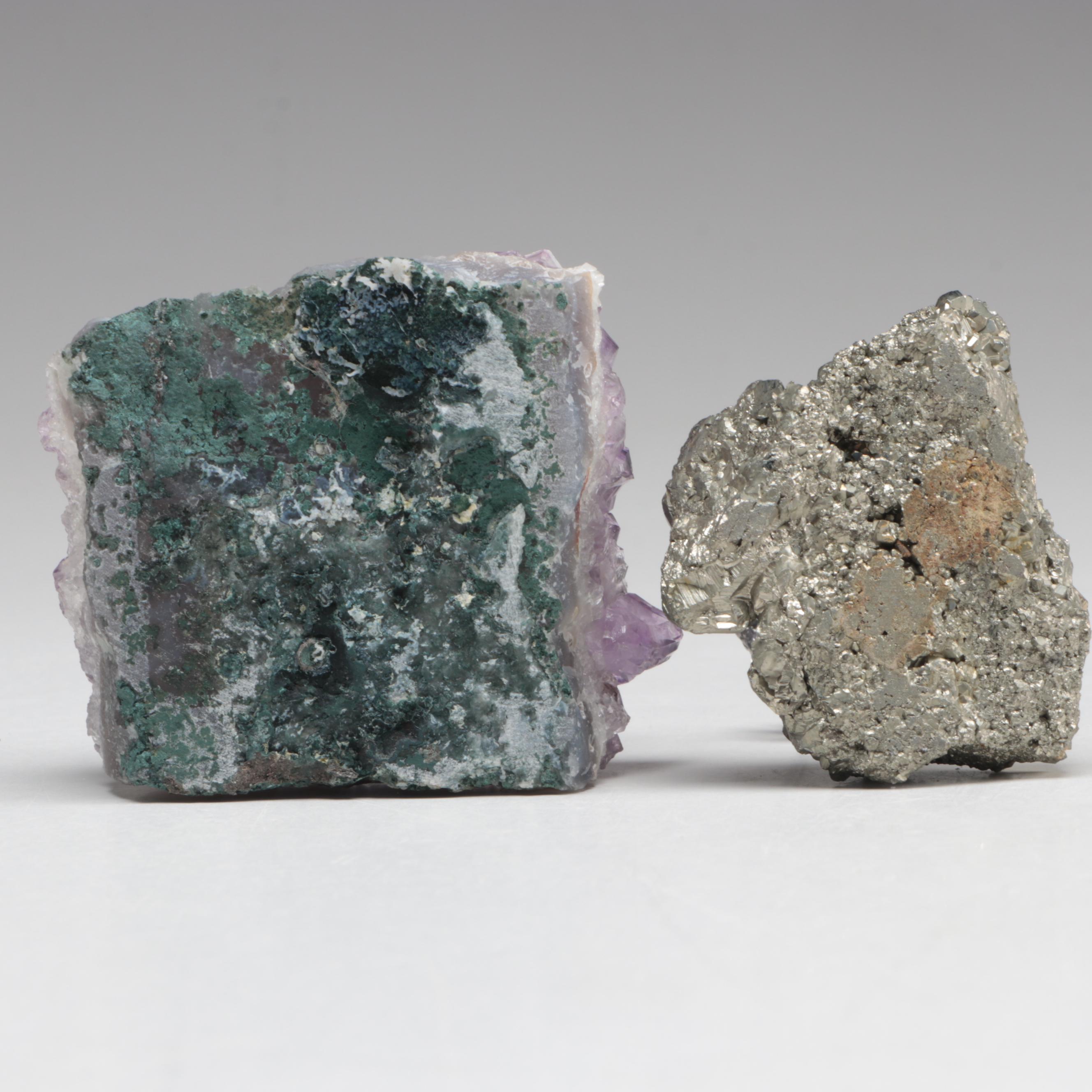 Pewter Gold Miner Figures Mounted on Quartz, Amethyst and Pyrite Bases