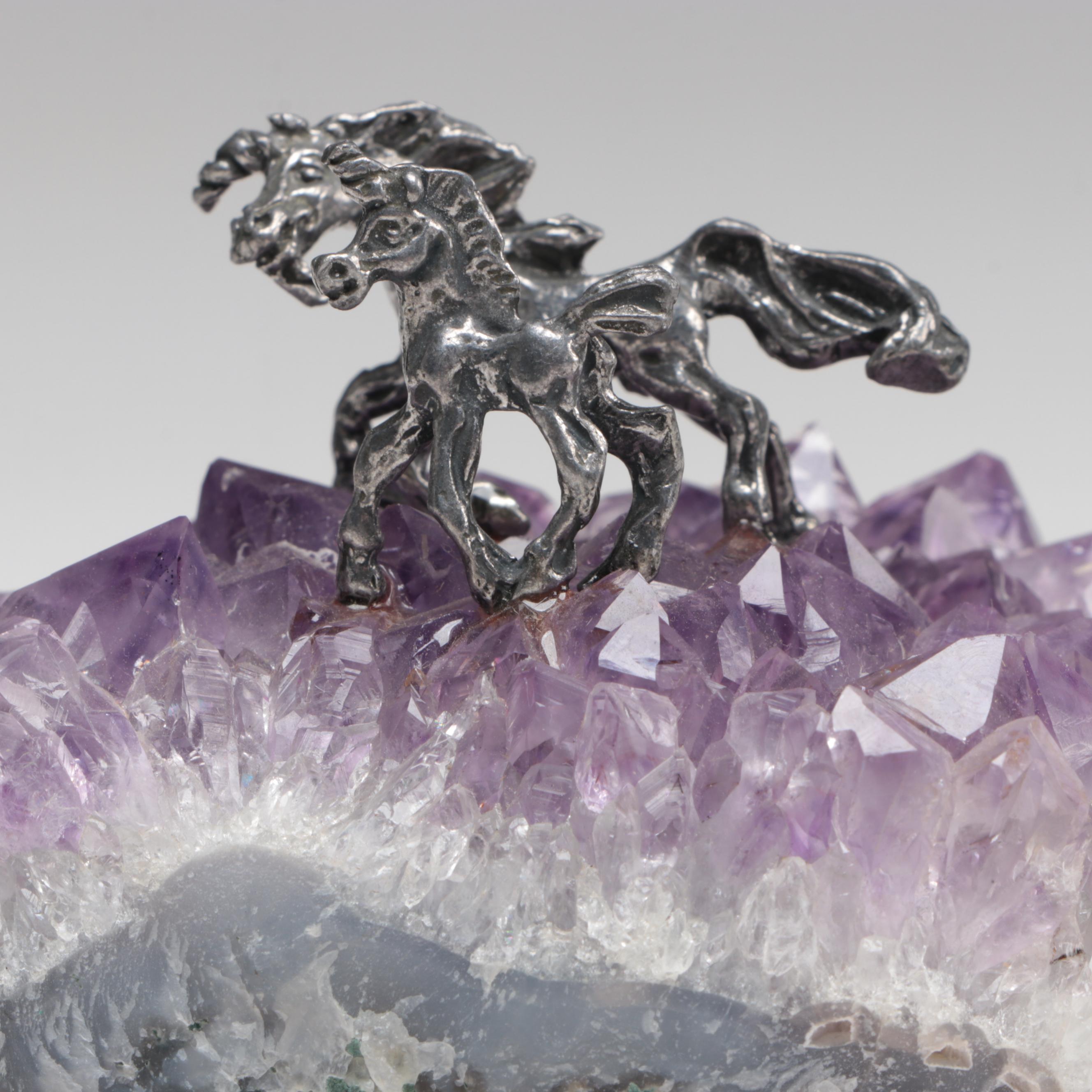 Pewter Gold Miner Figures Mounted on Quartz, Amethyst and Pyrite Bases