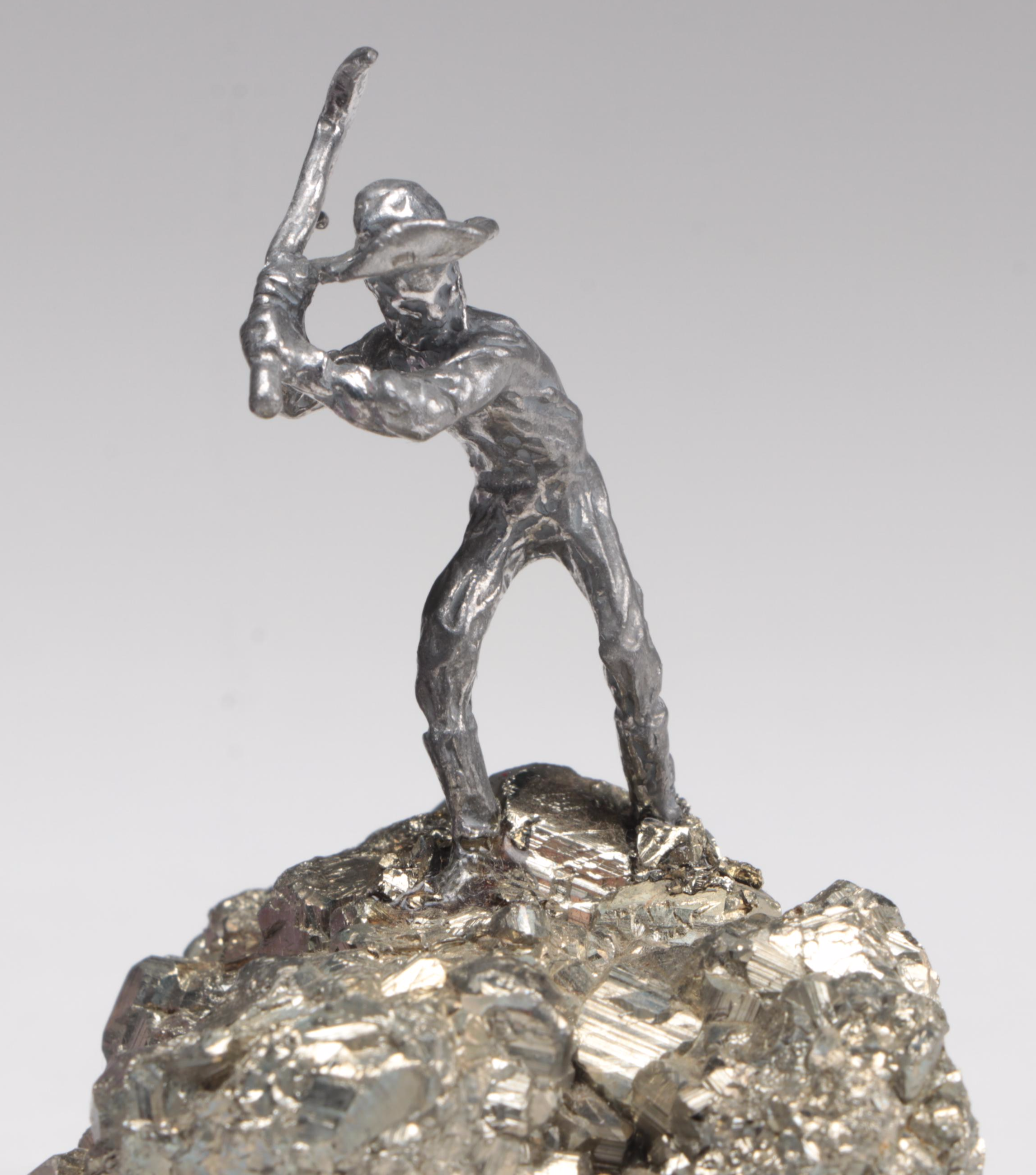Pewter Gold Miner Figures Mounted on Quartz, Amethyst and Pyrite Bases