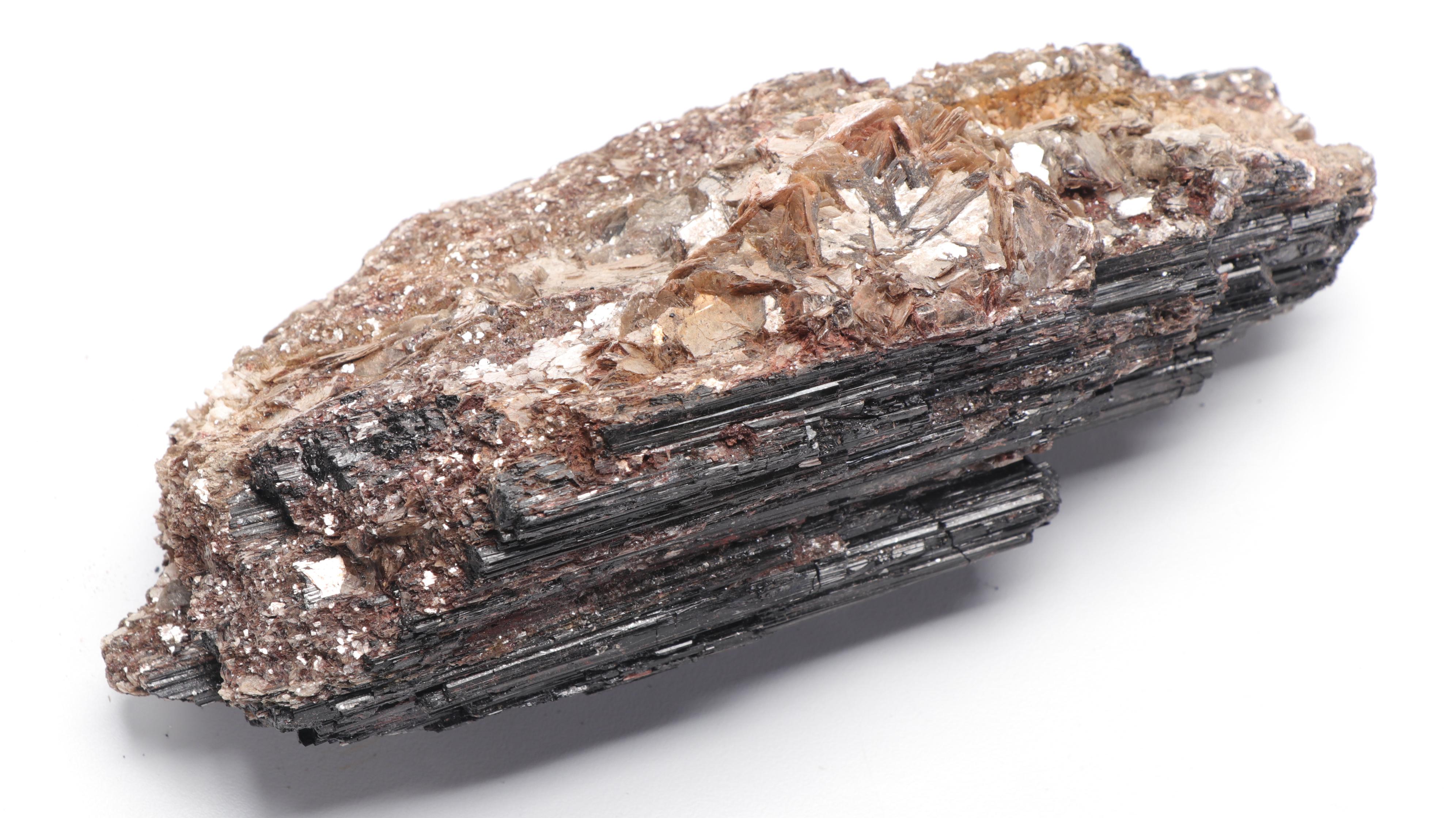 Rough Tourmalinated Quartz, Black Tourmaline, Azurite, and Muscovite Specimens