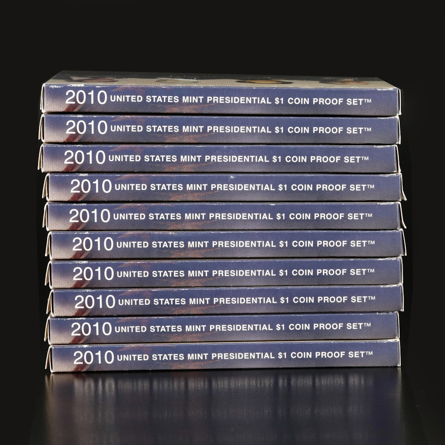 Ten 2010 Presidential U.S. Proof Sets of One Dollar Coins