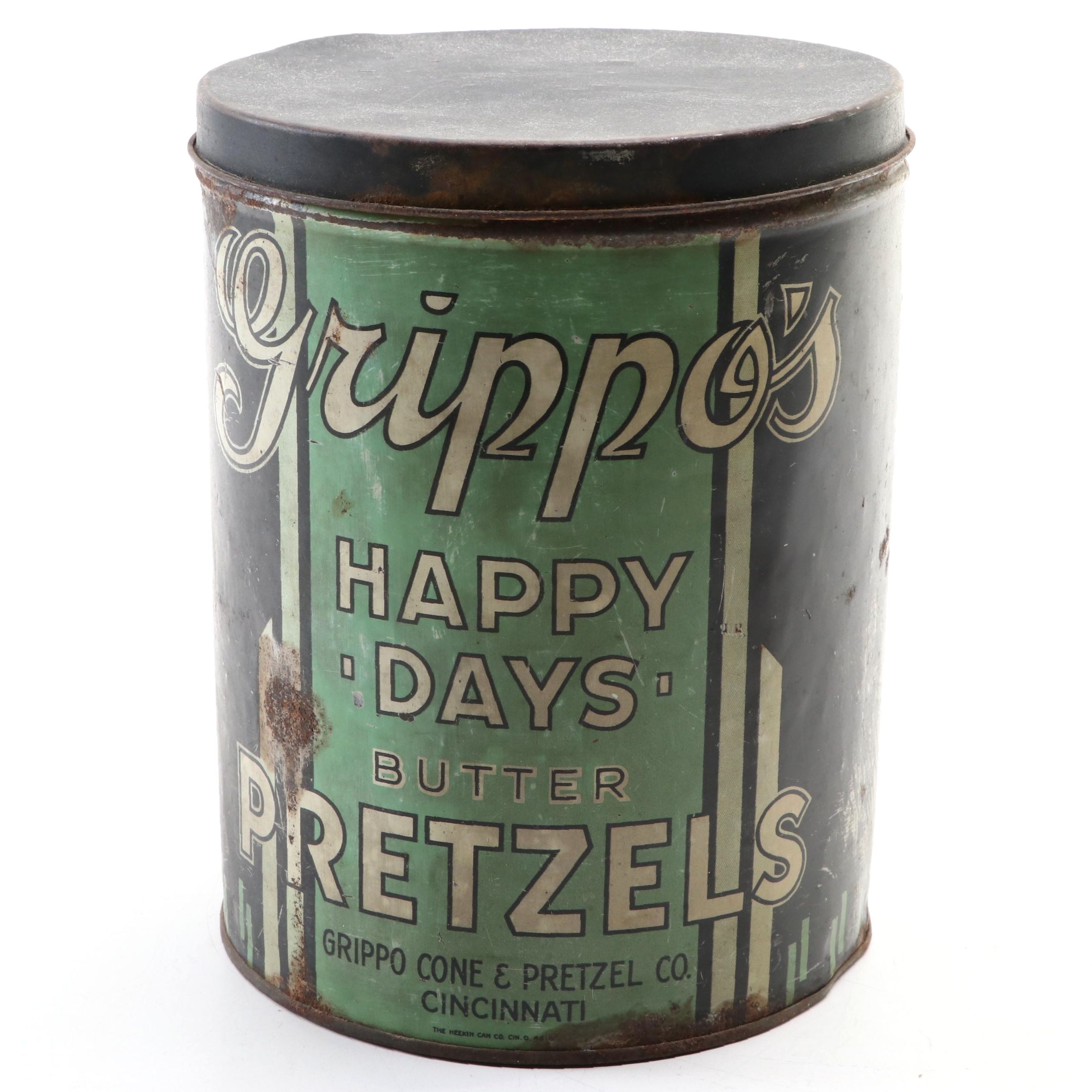 Grippo's Happy Days Butter Pretzels Tin, Mid-20th Century