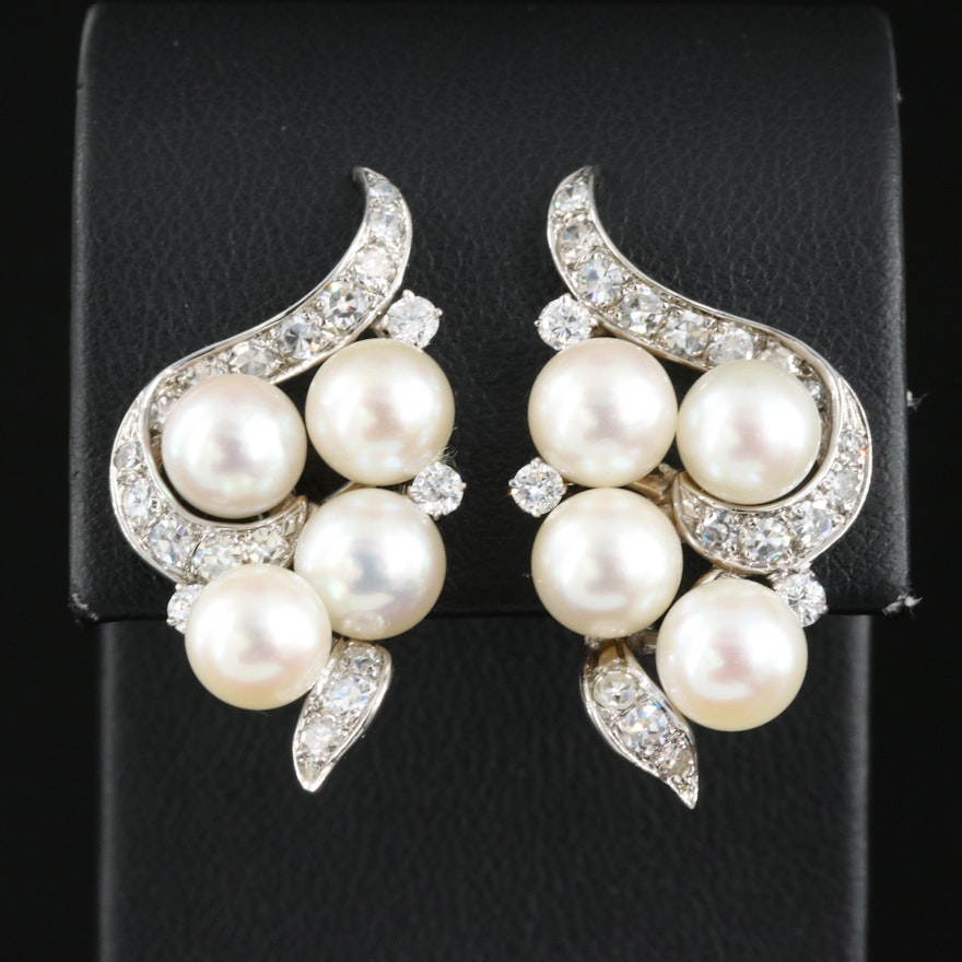 14K Pearl and 1.25 CTW Diamond Earrings