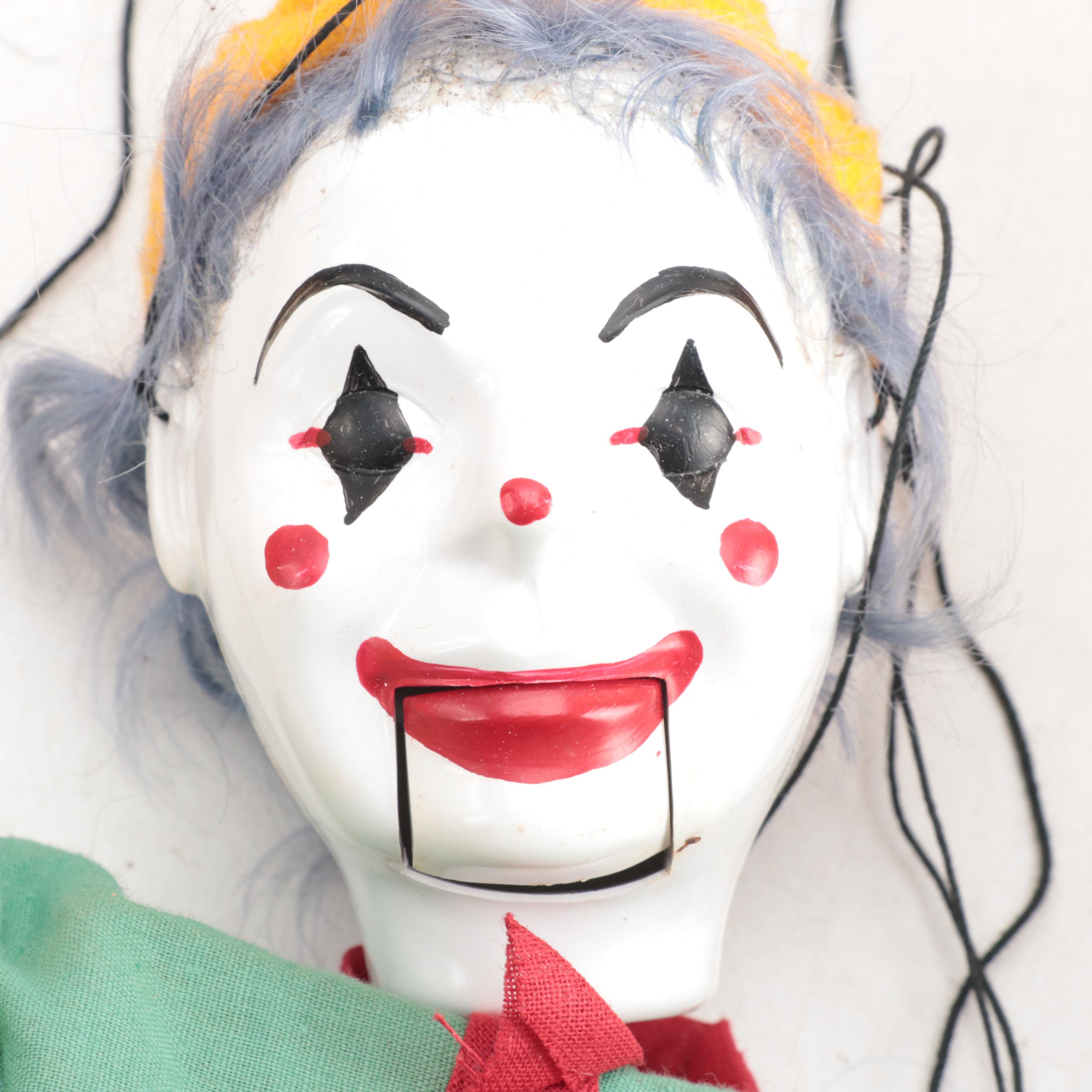 Hazelle's Talking Marionette "Clown" and "Rastus" Puppets, Mid-20th Century
