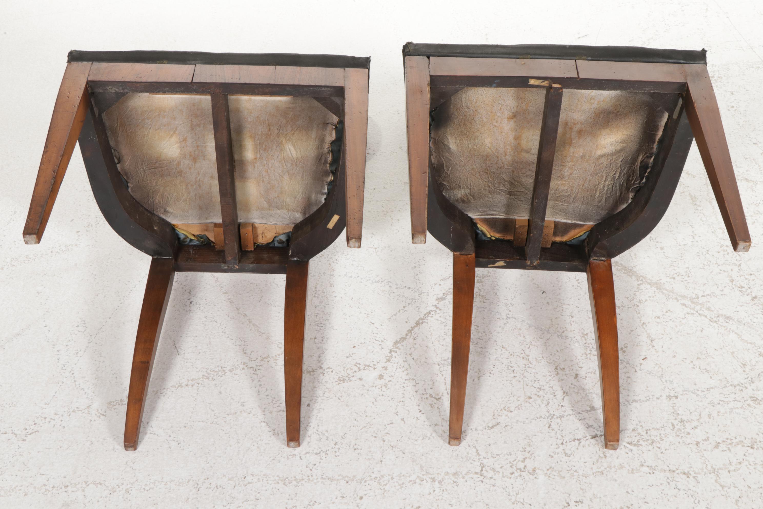 Pair of Biedermeier Fruitwood Scroll Back Side Chairs, 19th Century