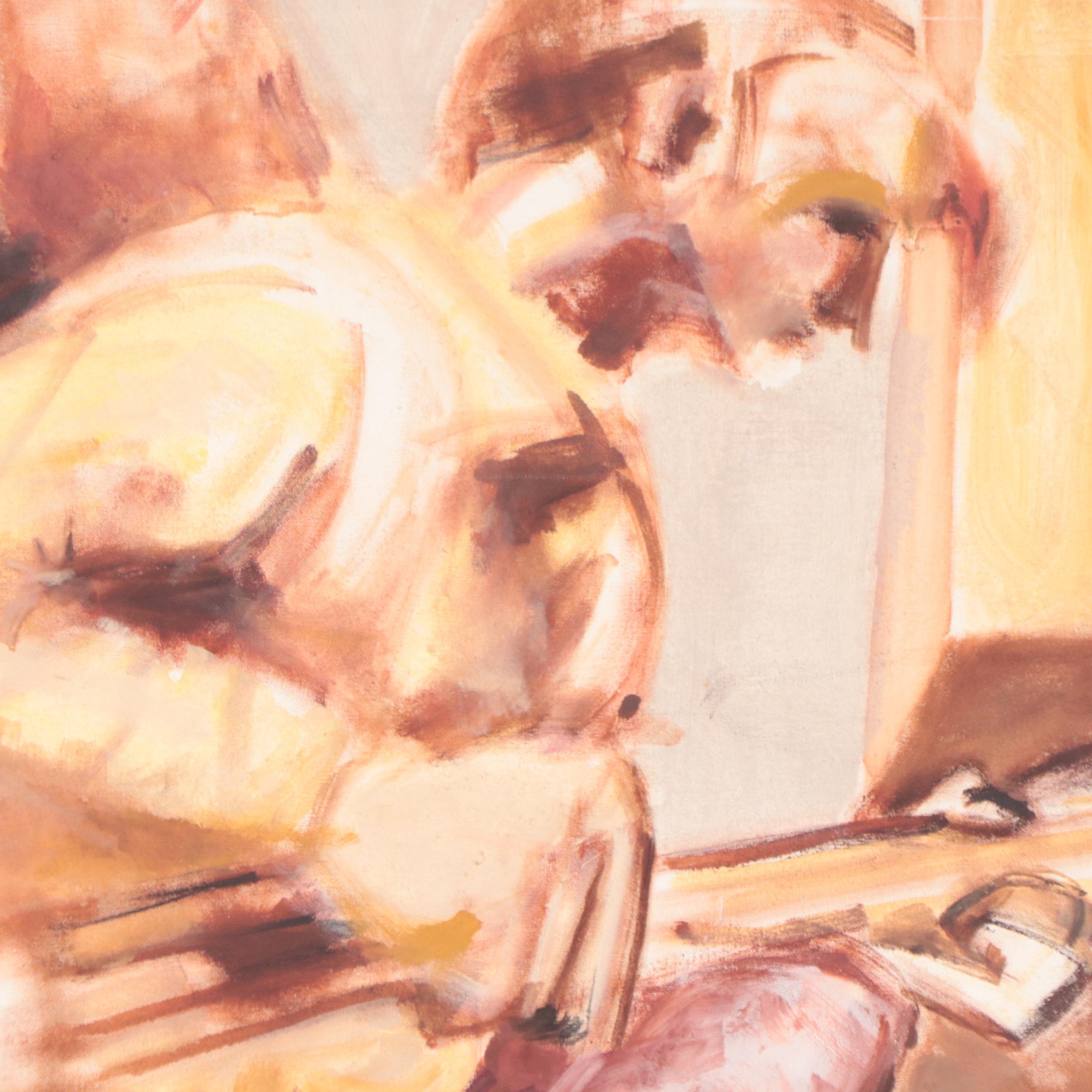 Oil Painting of Figure Playing Guitar, Mid-20th Century