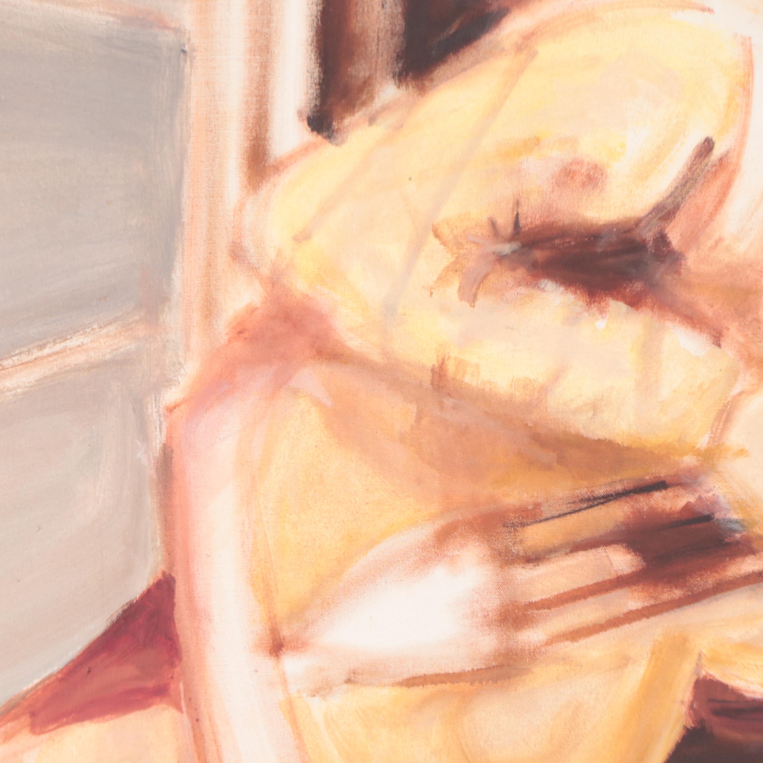 Oil Painting of Figure Playing Guitar, Mid-20th Century