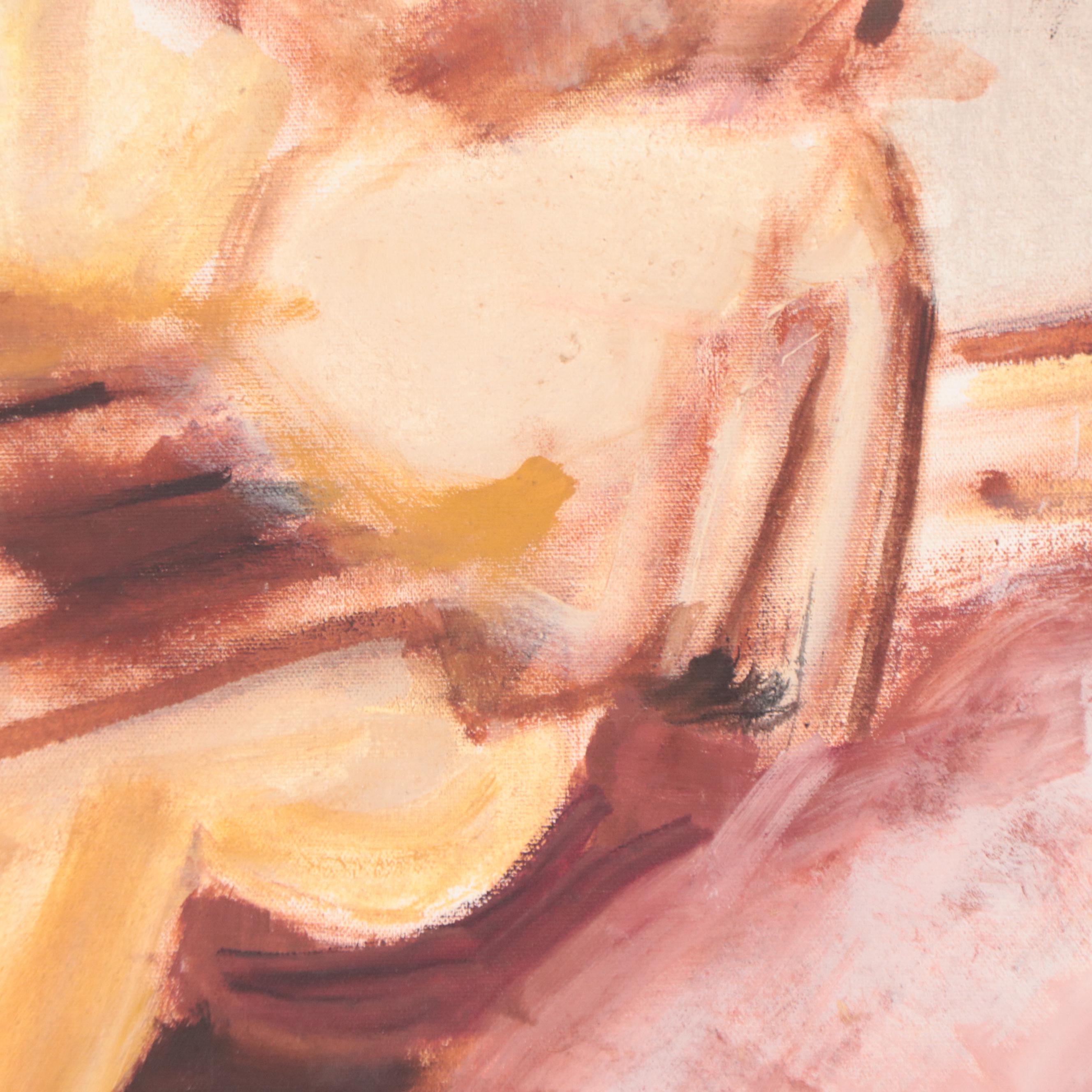 Oil Painting of Figure Playing Guitar, Mid-20th Century