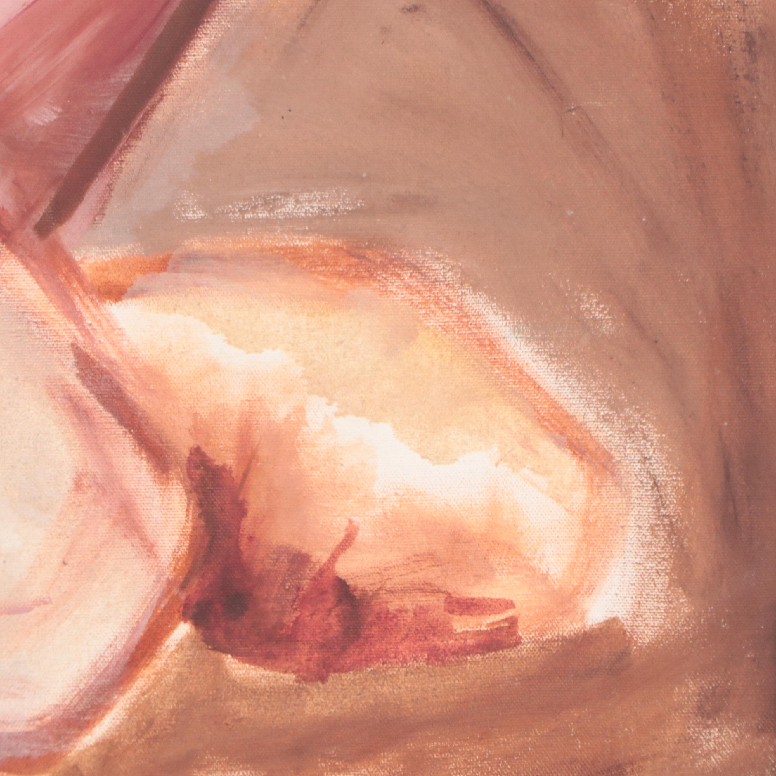 Oil Painting of Figure Playing Guitar, Mid-20th Century