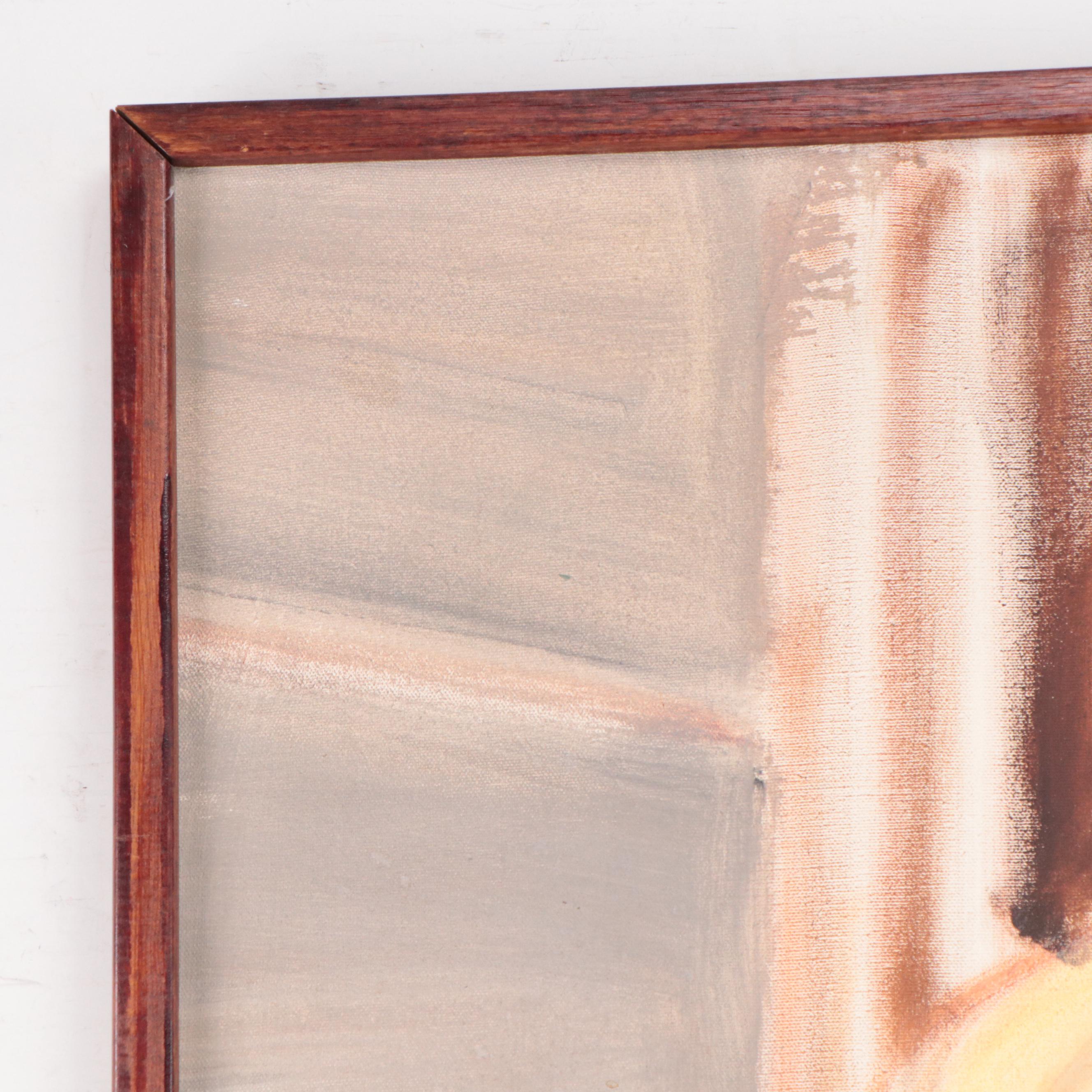 Oil Painting of Figure Playing Guitar, Mid-20th Century