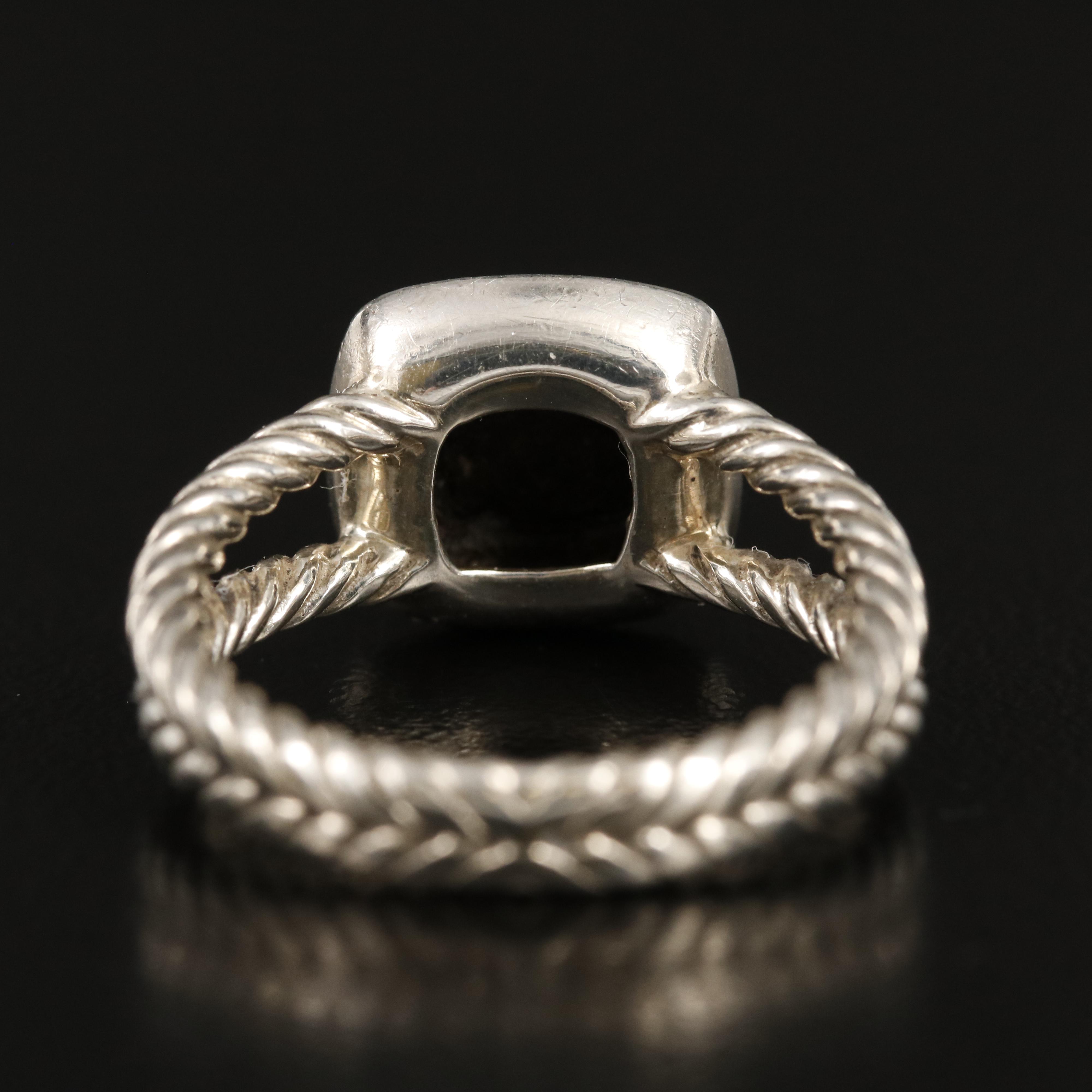 David Yurman "Petite Albion" Sterling Hematite and Diamond Ring