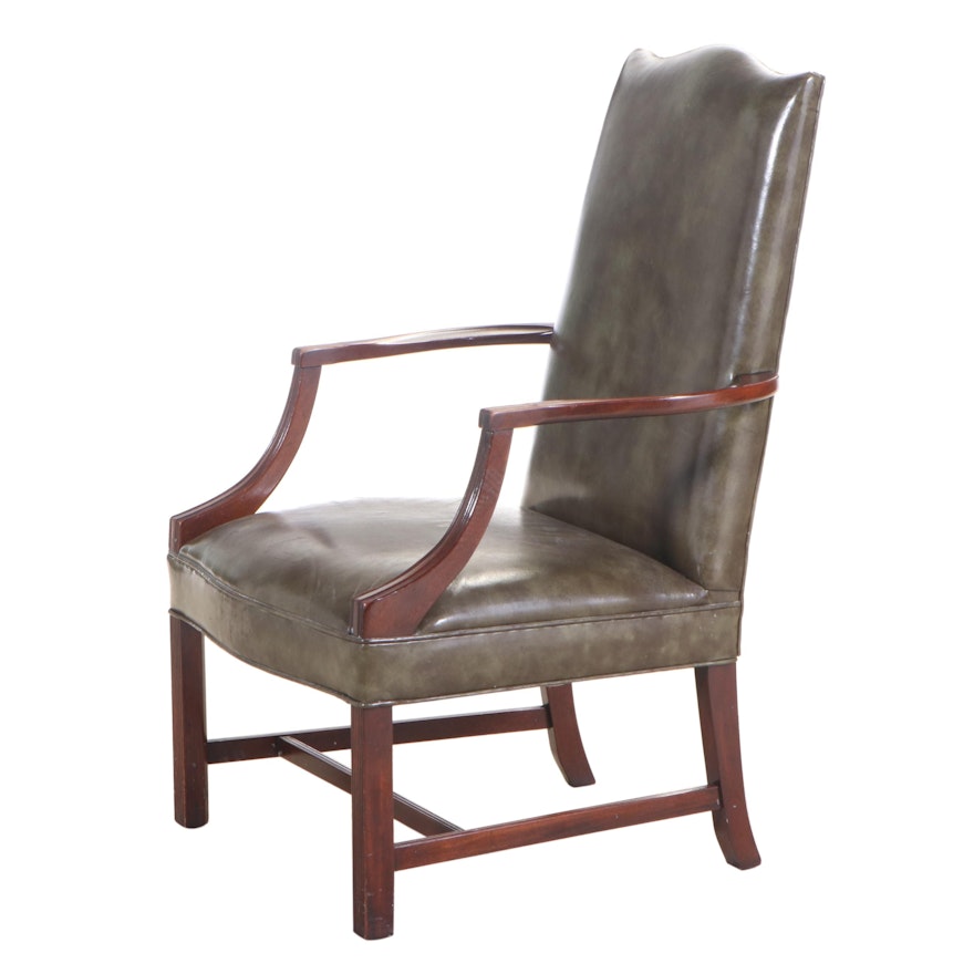 Hickory Chair Co. Chippendale Style Mahogany and Top Grain Leather Lolling Chair