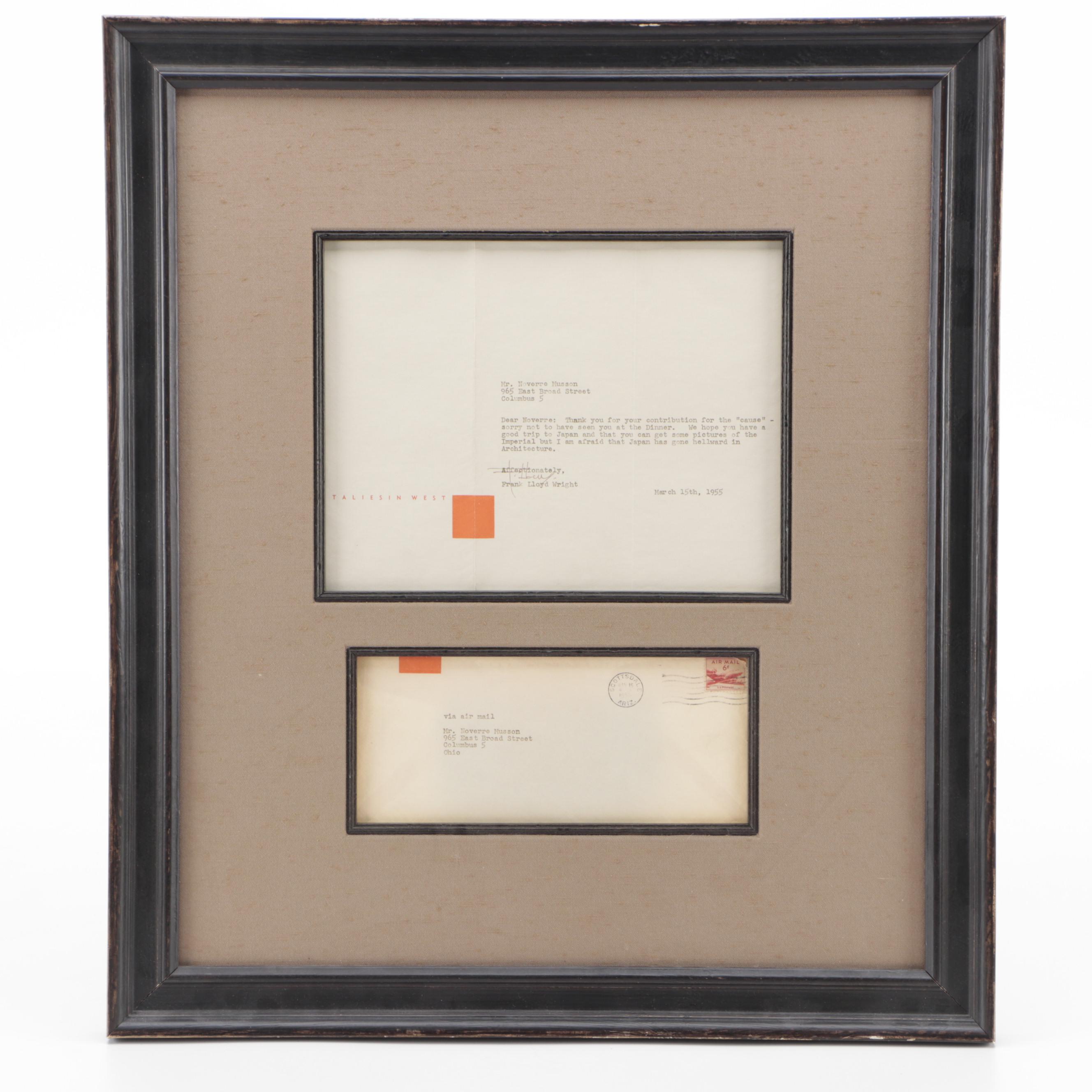 Frank Lloyd Wright Signed Letter With Western Union Telegram in Frame