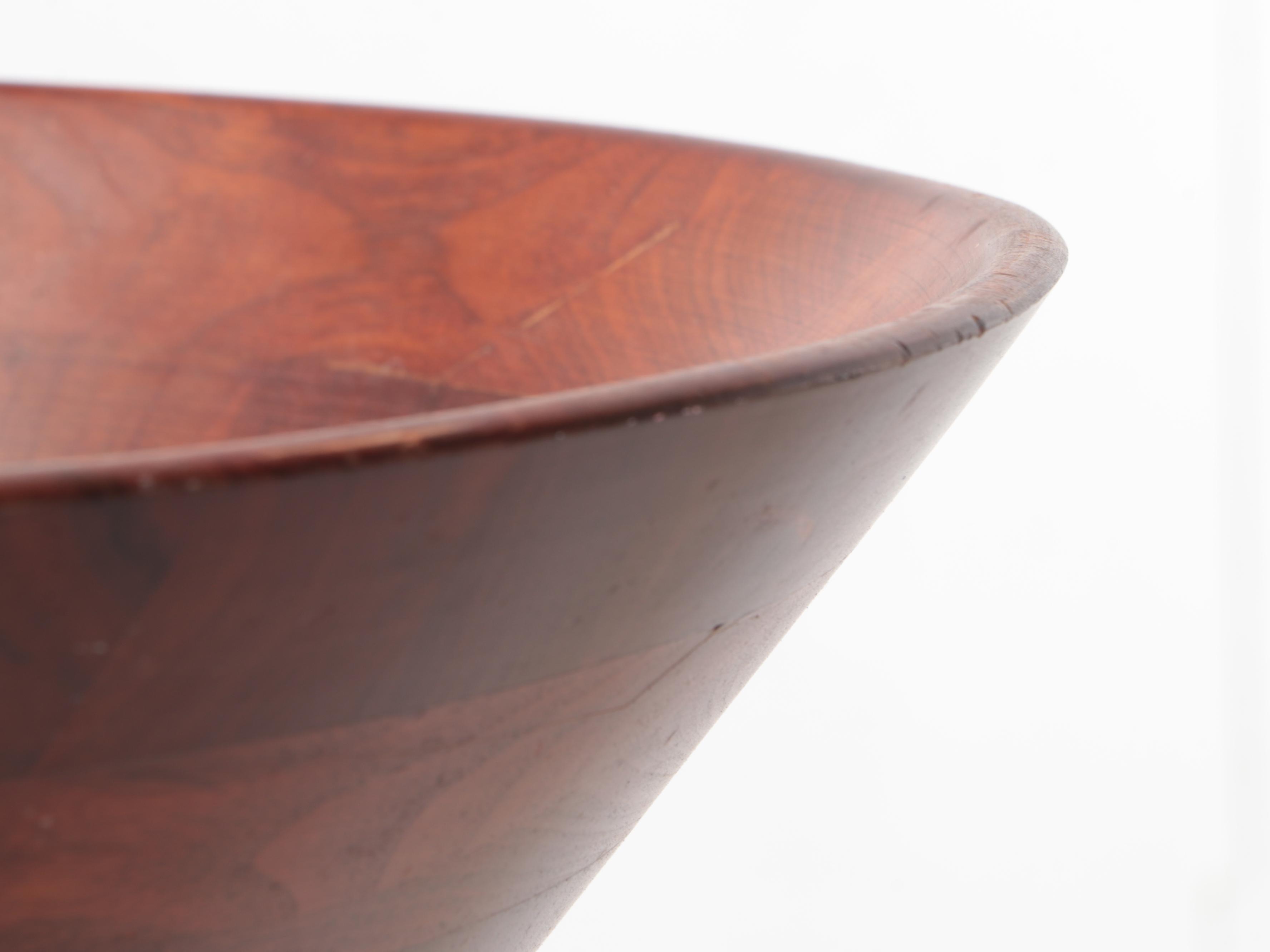 Vermillion Walnut Bowl with Tapered Tripod Stand, Mid-20th Century