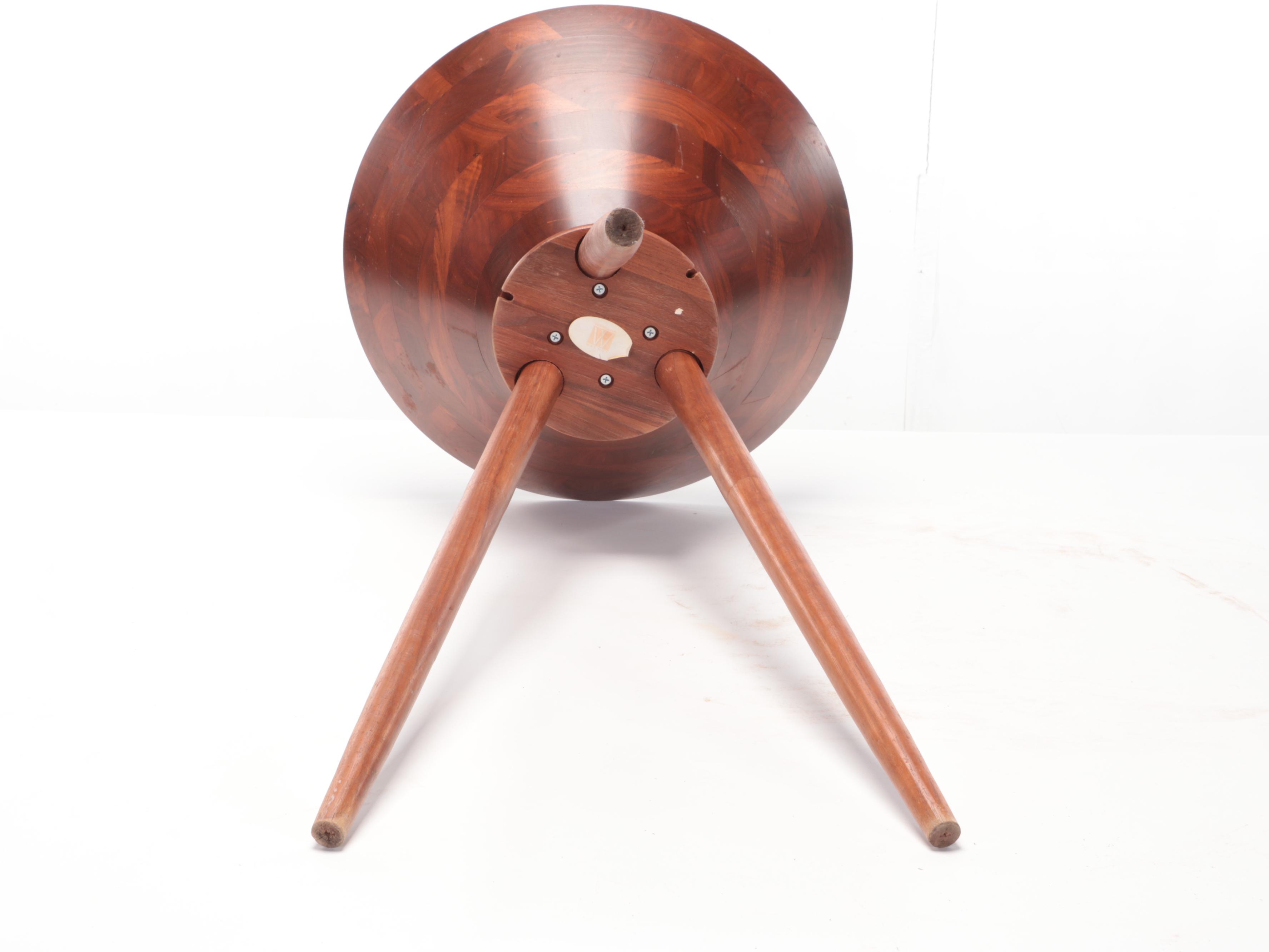 Vermillion Walnut Bowl with Tapered Tripod Stand, Mid-20th Century