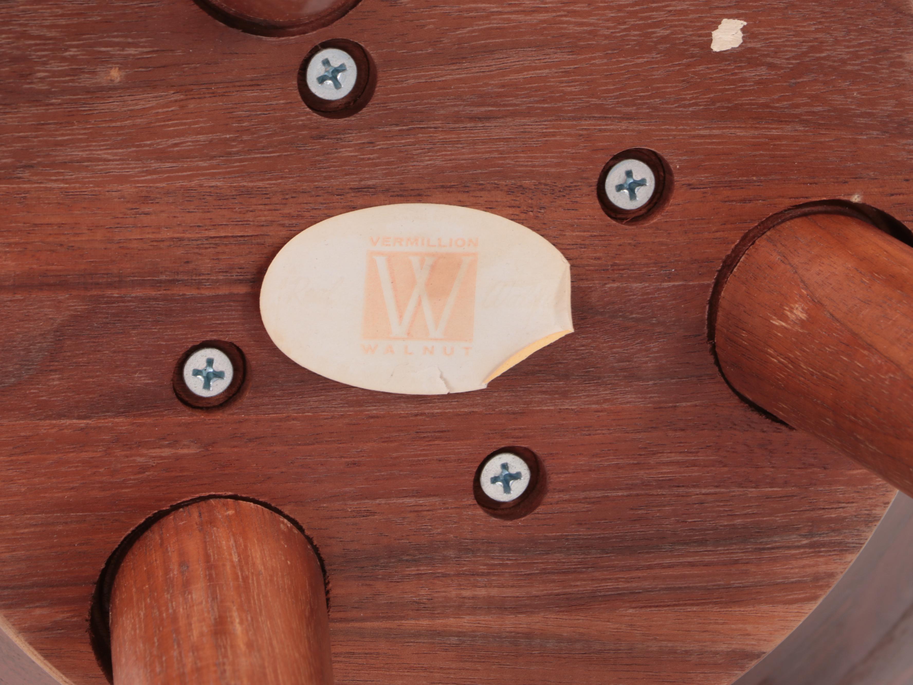 Vermillion Walnut Bowl with Tapered Tripod Stand, Mid-20th Century